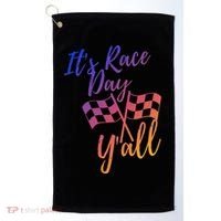 Its Race Day Yall Checkered Flag American Flag Race Golf Towel thumb 0