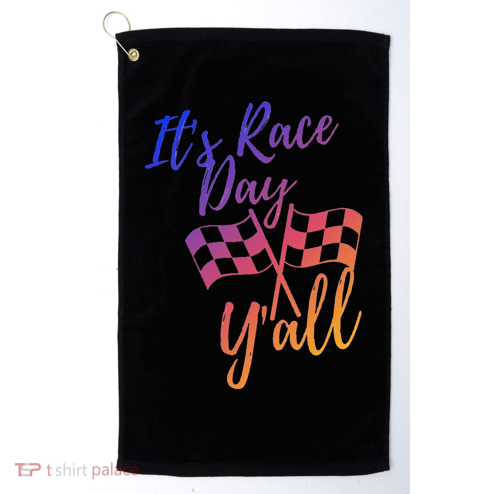 Its Race Day Yall Checkered Flag American Flag Race Golf Towel
