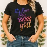 Its Race Day Yall Checkered Flag American Flag Race Women's T-Shirt thumb 2