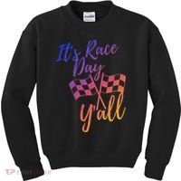 Its Race Day Yall Checkered Flag American Flag Race Kids Sweatshirt thumb 0