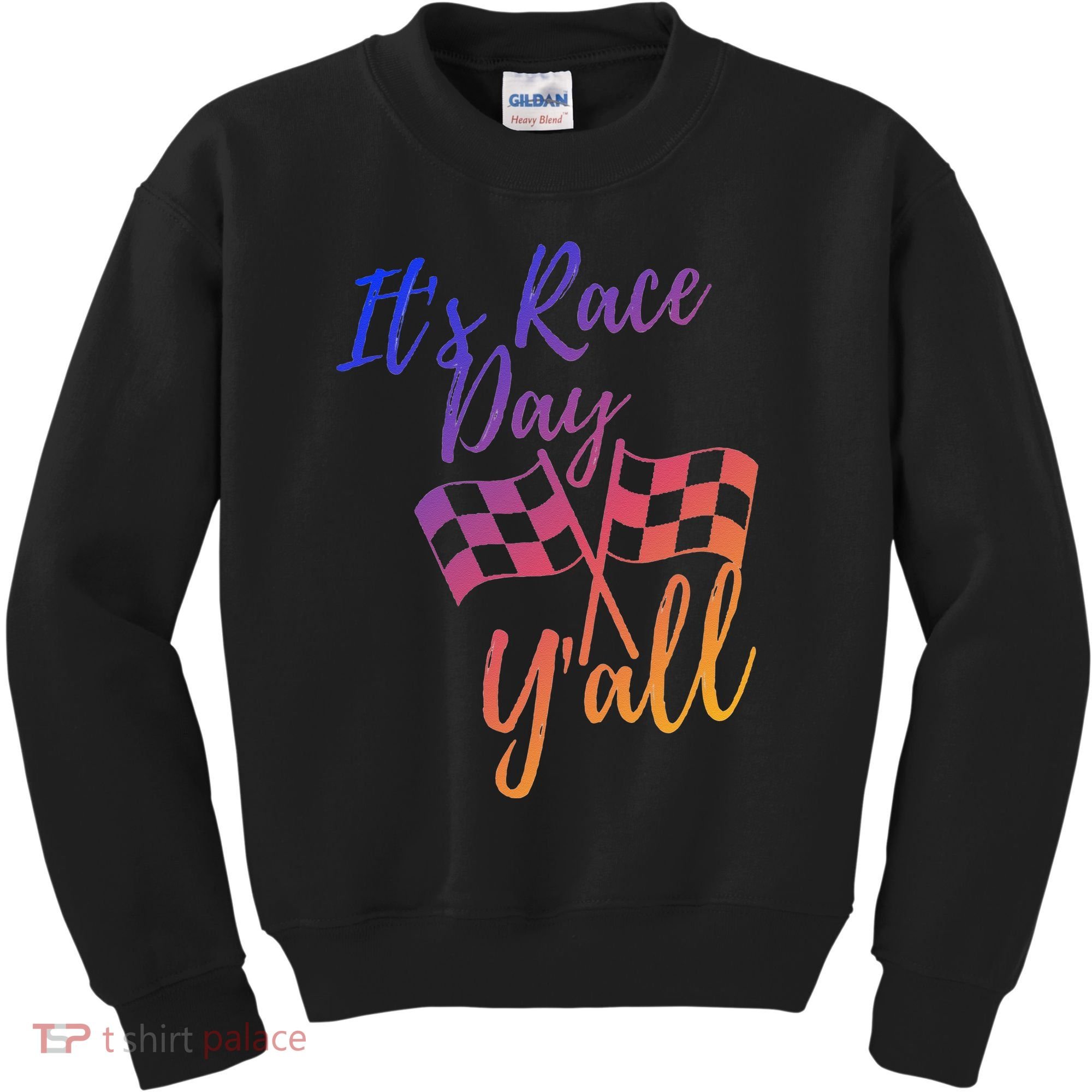 Its Race Day Yall Checkered Flag American Flag Race Kids Sweatshirt