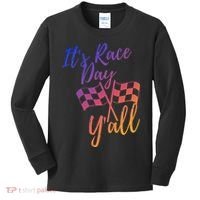 Its Race Day Yall Checkered Flag American Flag Race Kids Long Sleeve Shirt thumb 0