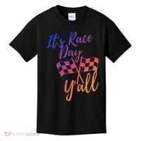 Its Race Day Yall Checkered Flag American Flag Race Kids T-Shirt thumb 0