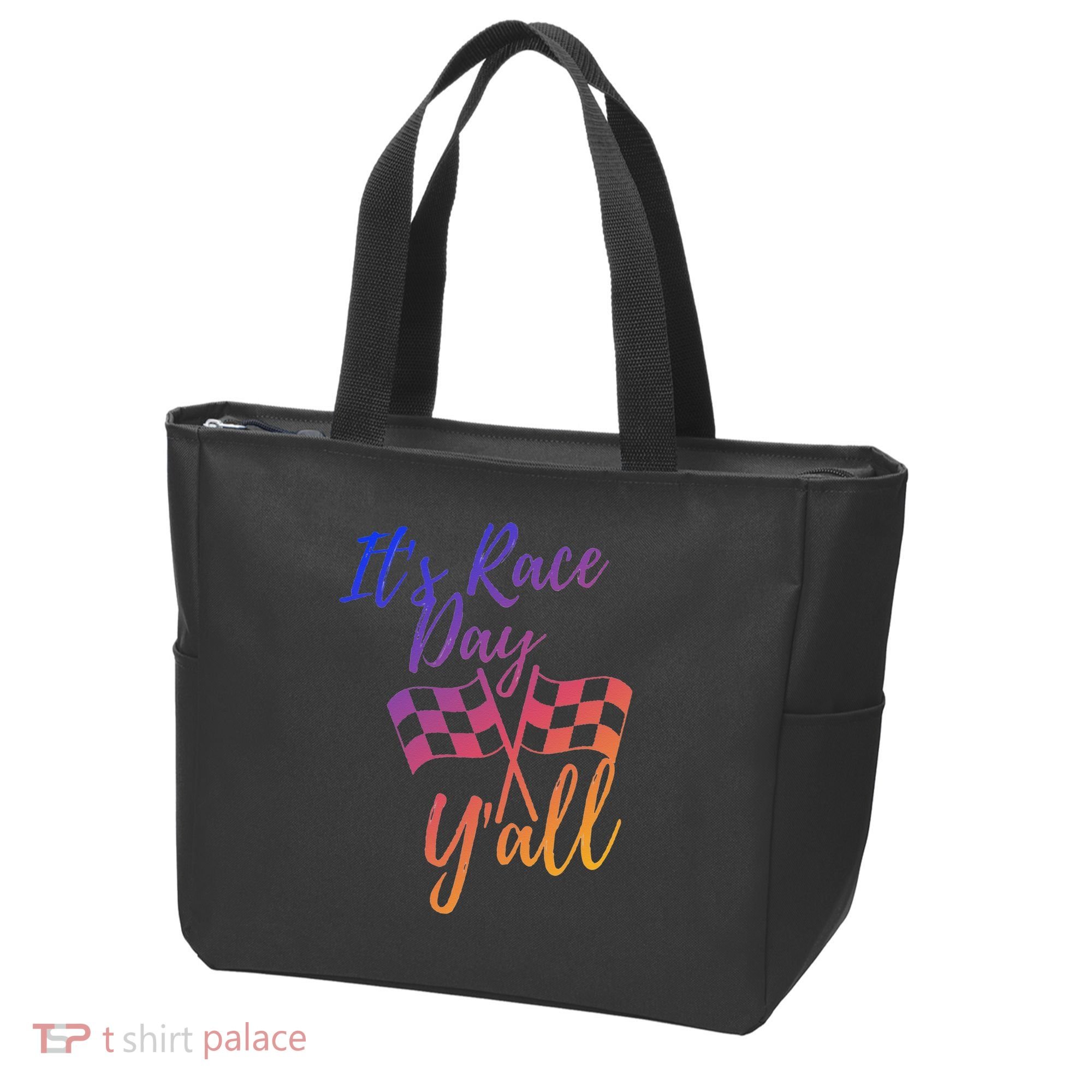 Its Race Day Yall Checkered Flag American Flag Race Tote Bag