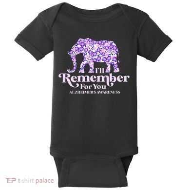 ILl Remember For You AlzheimerS Awareness Elephant Flower Baby Bodysuit