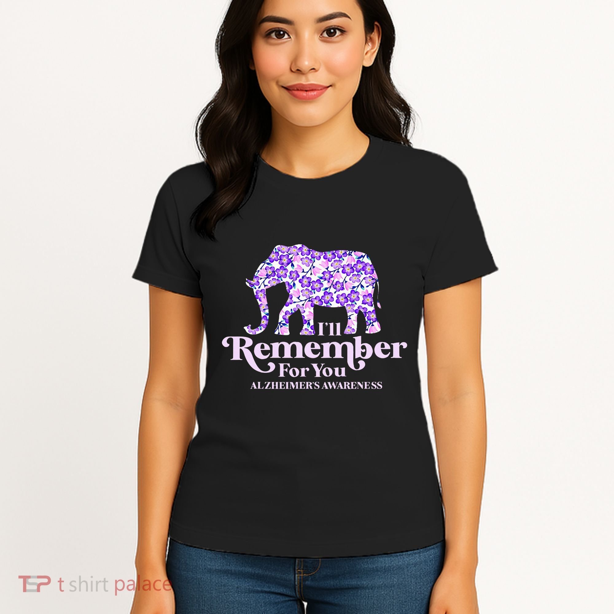 ILl Remember For You AlzheimerS Awareness Elephant Flower Women's T-Shirt