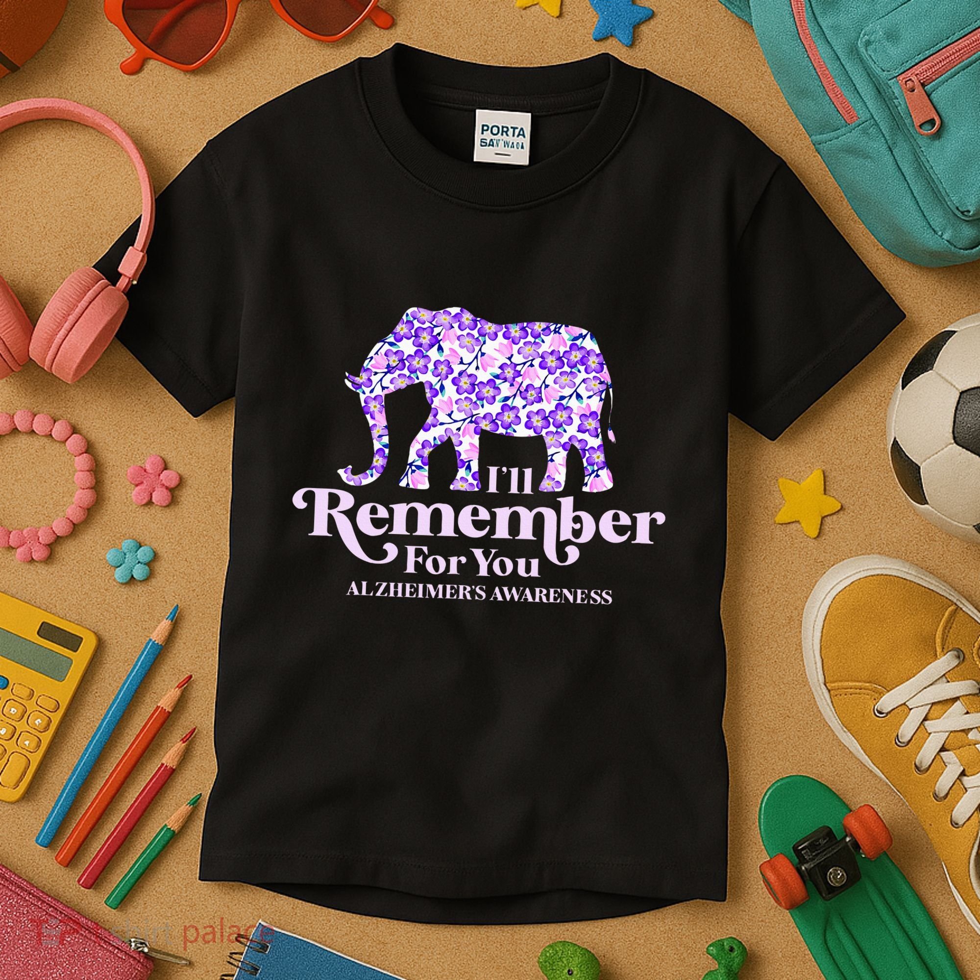 ILl Remember For You AlzheimerS Awareness Elephant Flower Kids T-Shirt