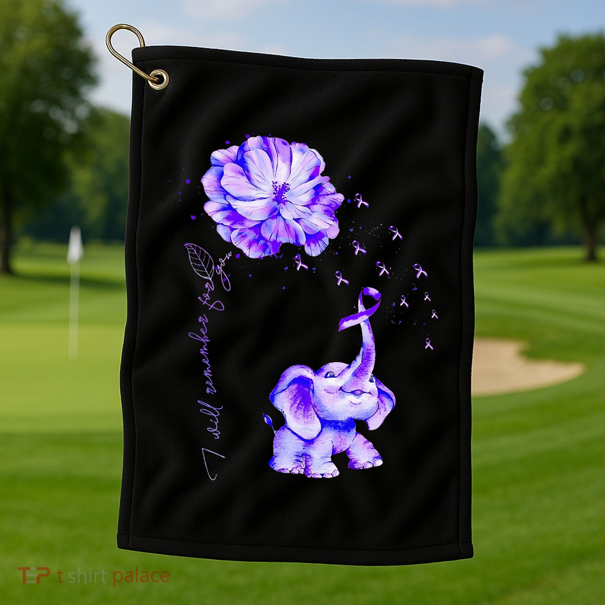 ILl Remember For You Purple Elephant AlzheimerS Awareness Golf Towel