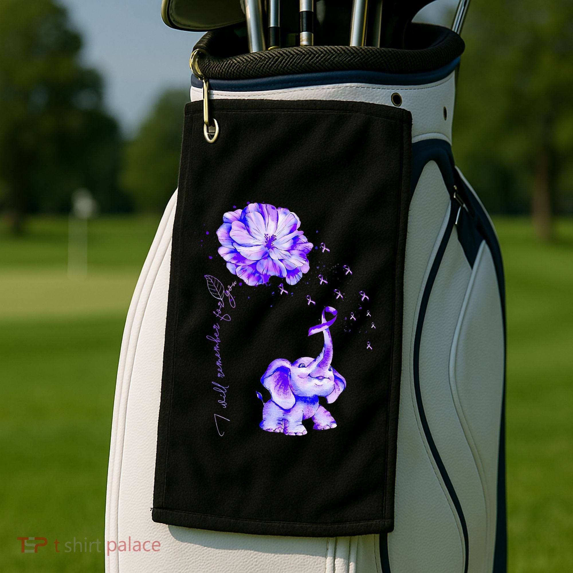 ILl Remember For You Purple Elephant AlzheimerS Awareness Golf Towel