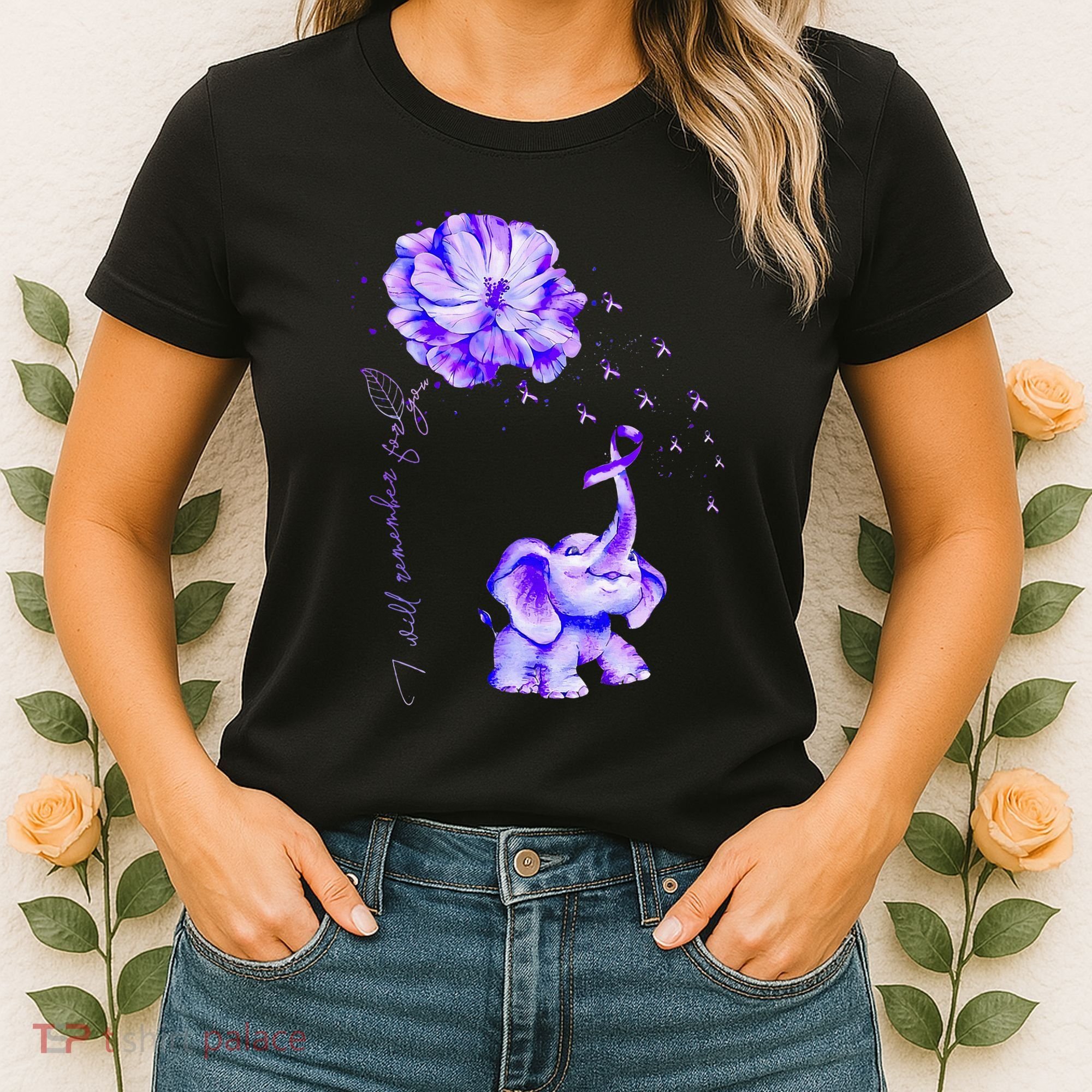 ILl Remember For You Purple Elephant AlzheimerS Awareness Women's T-Shirt