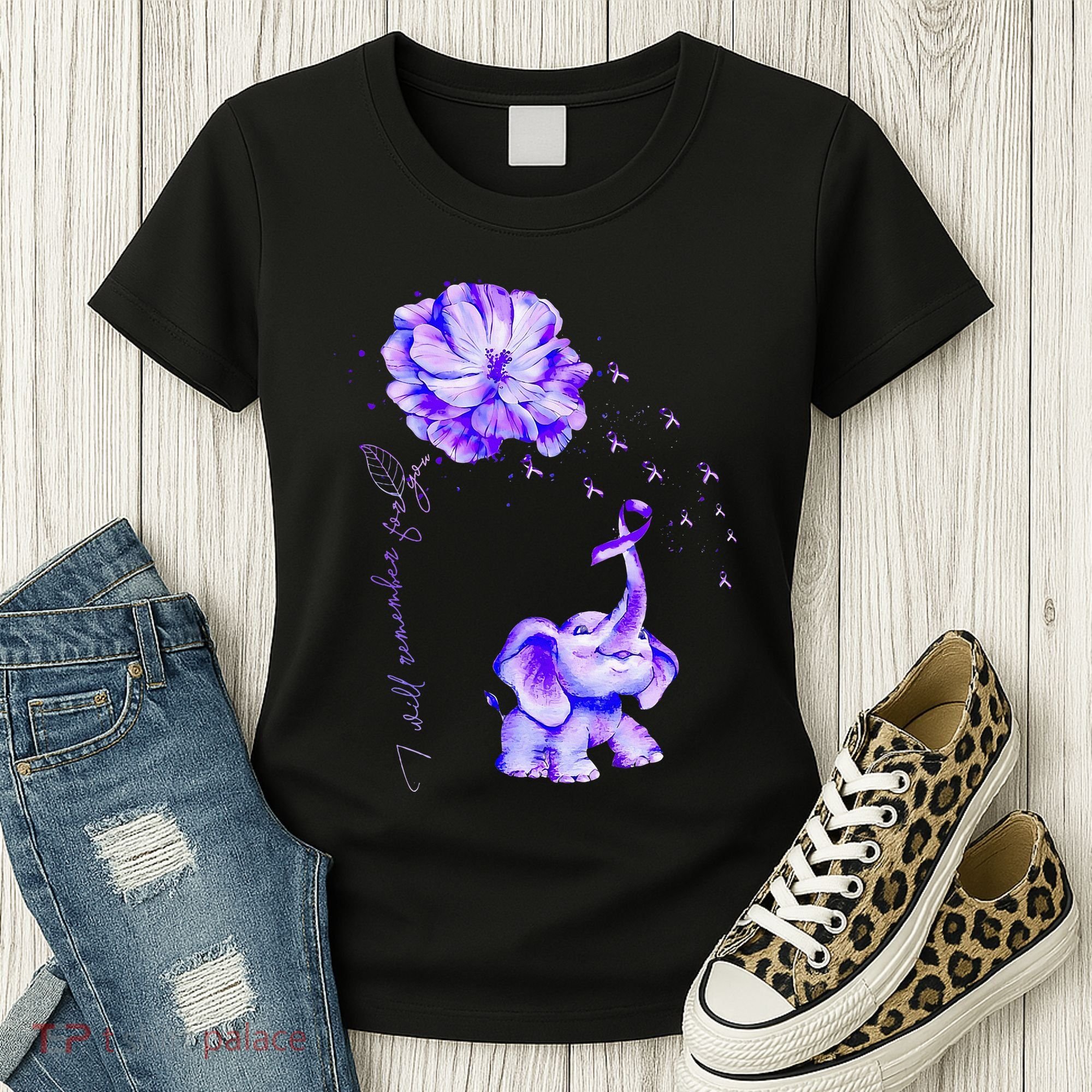 ILl Remember For You Purple Elephant AlzheimerS Awareness Women's T-Shirt