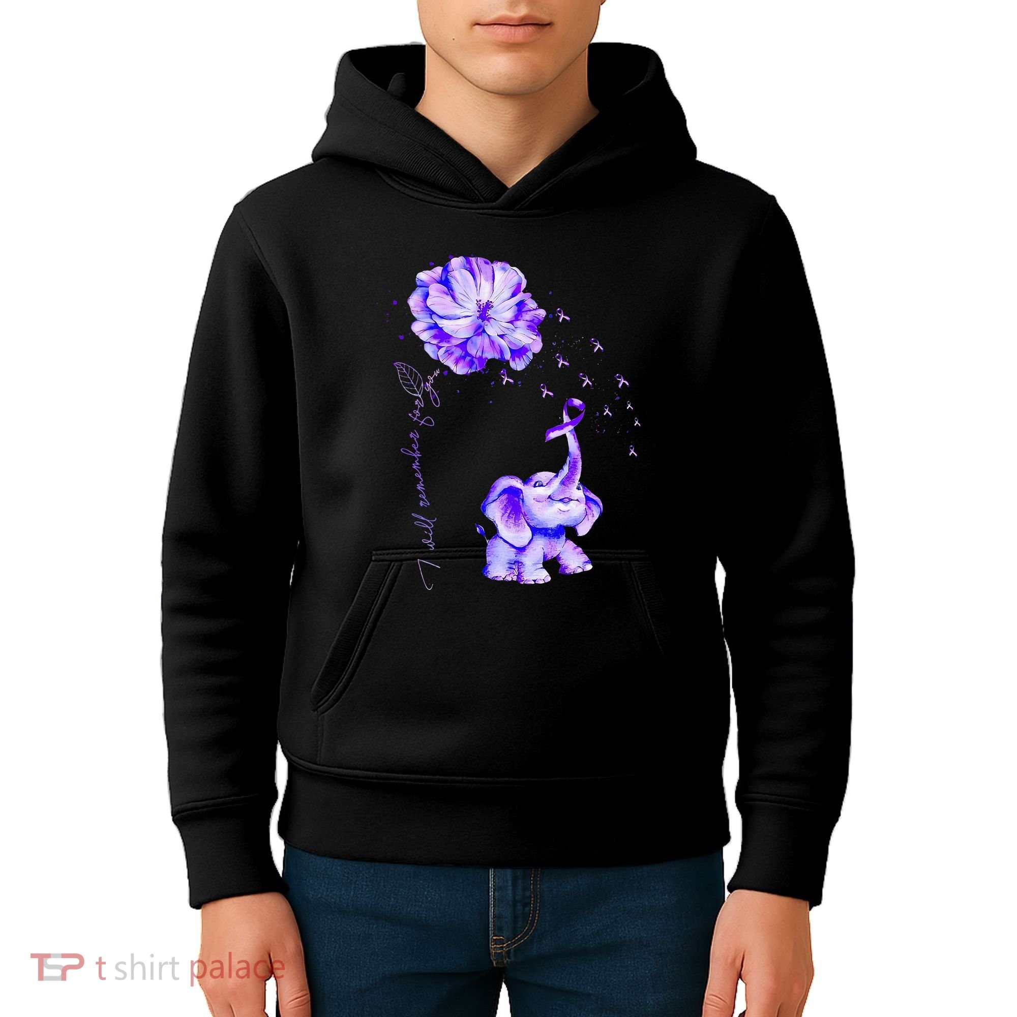 ILl Remember For You Purple Elephant AlzheimerS Awareness Kids Hoodie