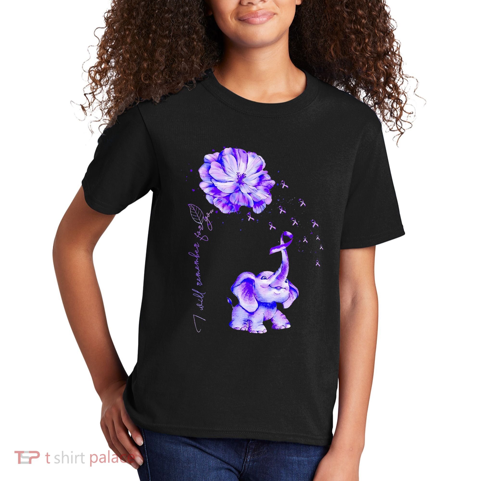 ILl Remember For You Purple Elephant AlzheimerS Awareness Kids T-Shirt