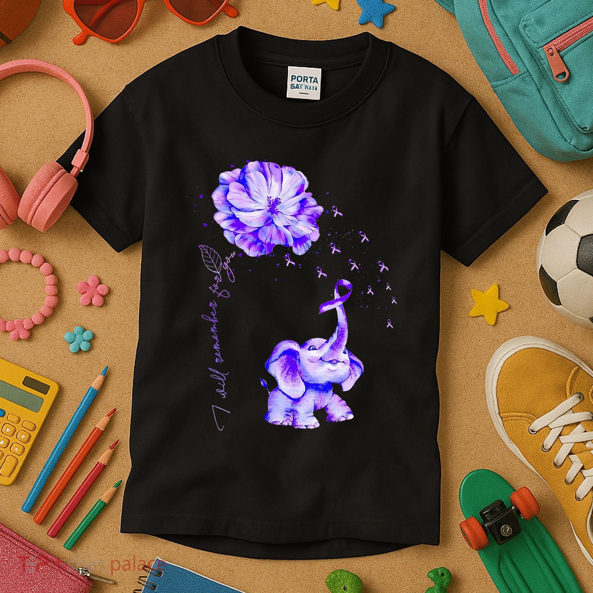 ILl Remember For You Purple Elephant AlzheimerS Awareness Kids T-Shirt