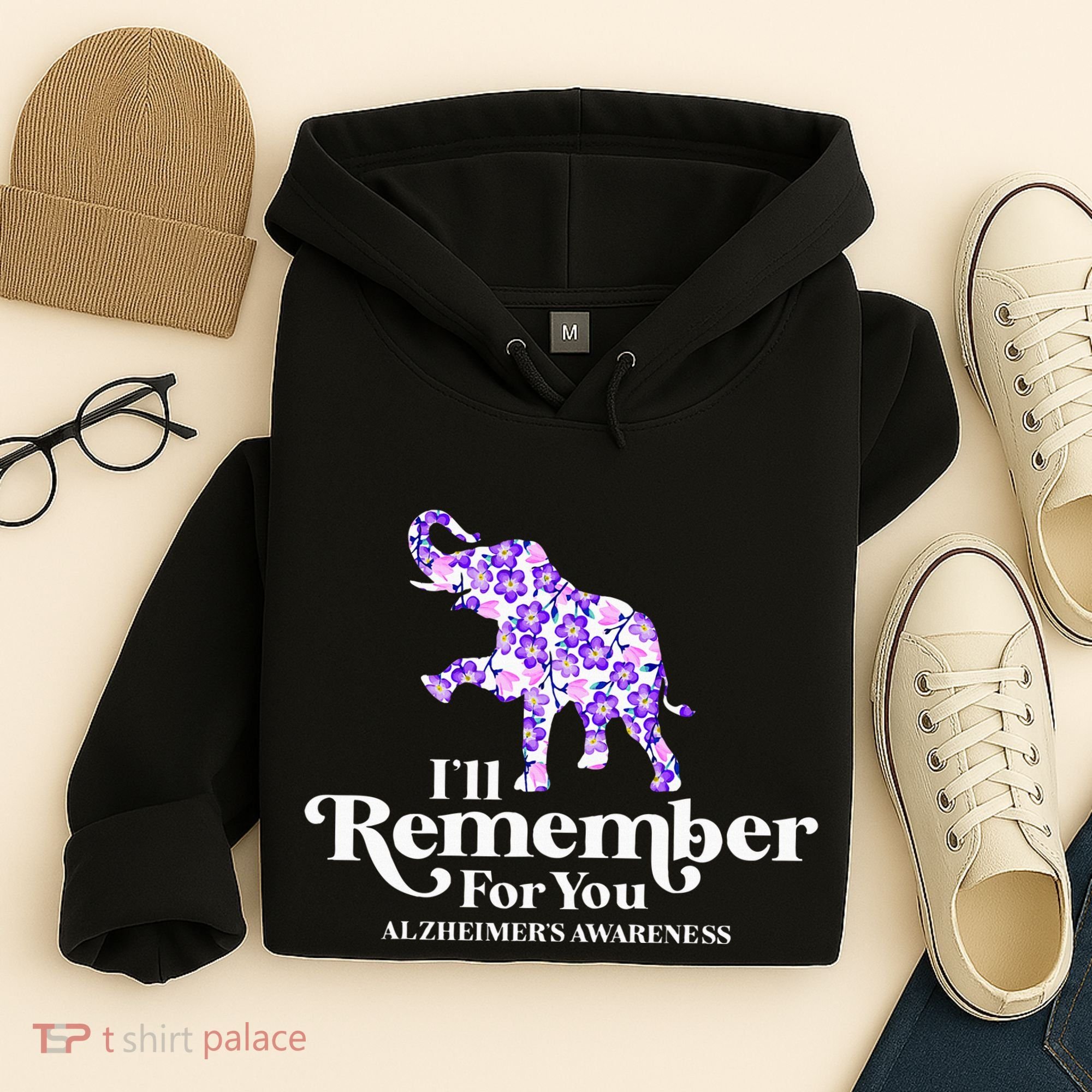 ILl Remember For You AlzheimerS Awareness Elephant Flower Hoodie