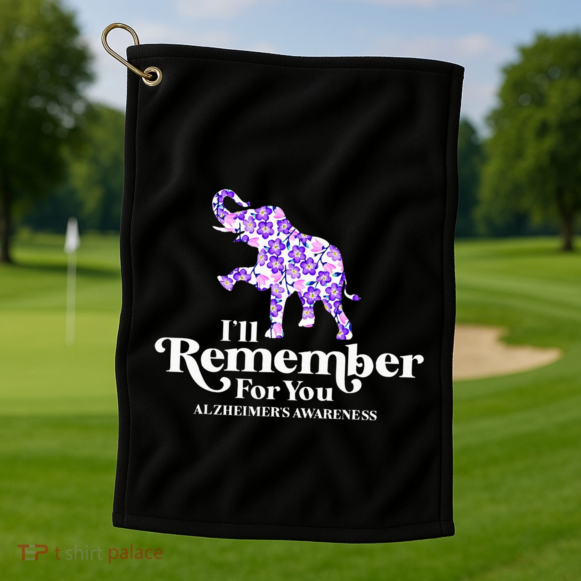 ILl Remember For You AlzheimerS Awareness Elephant Flower Golf Towel