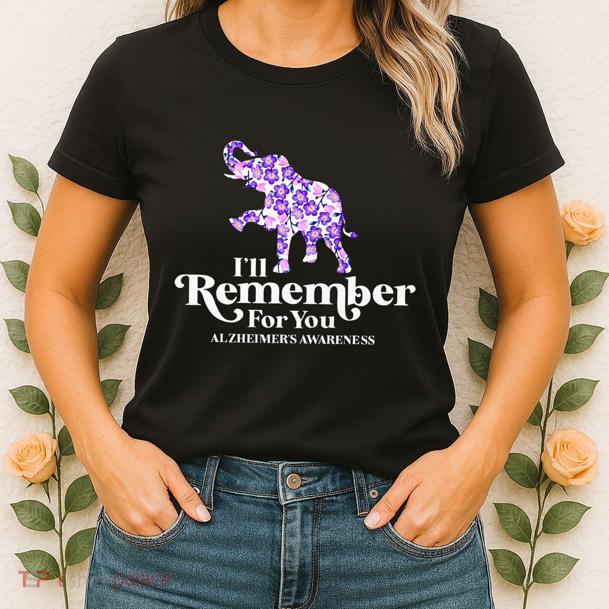 ILl Remember For You AlzheimerS Awareness Elephant Flower Women's T-Shirt