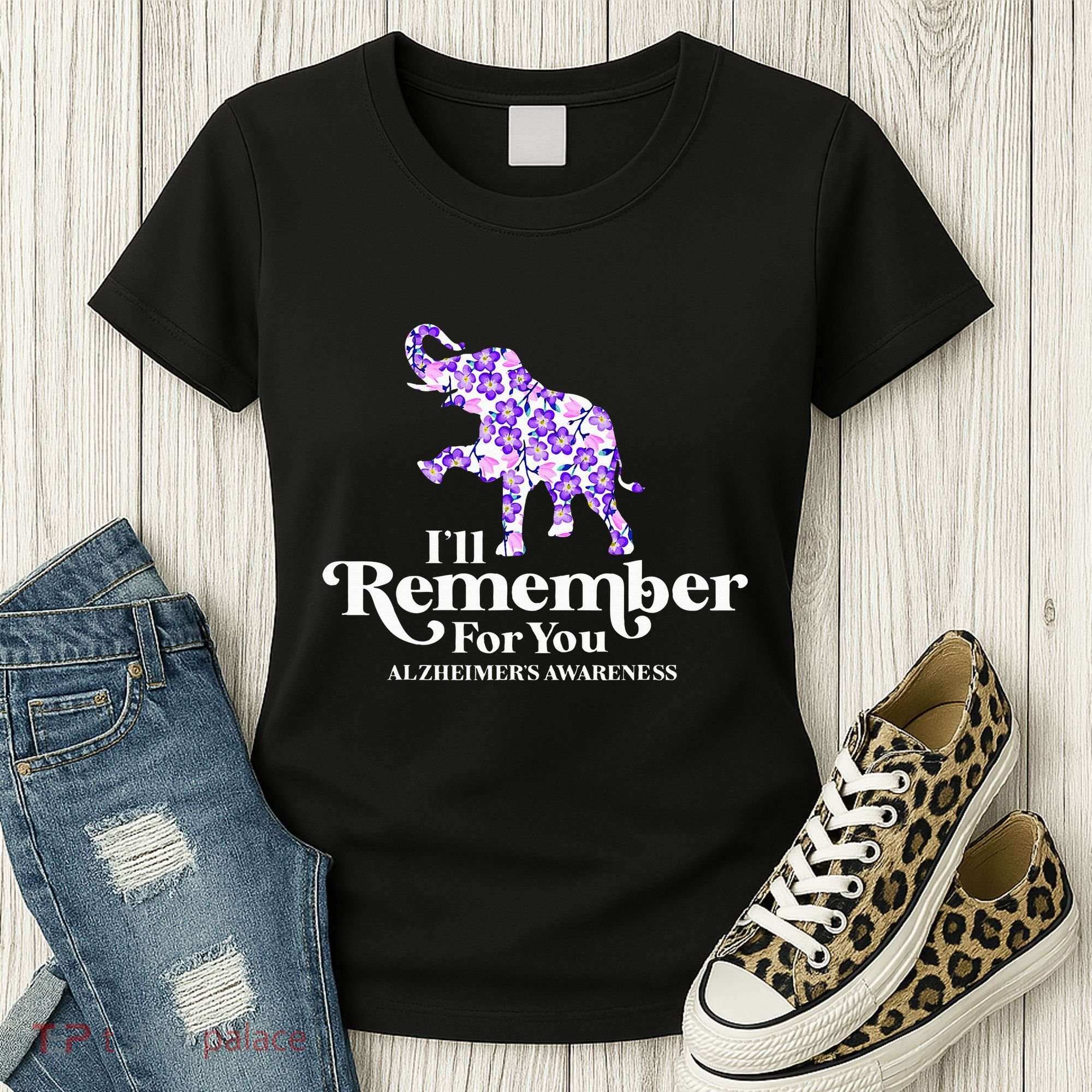 ILl Remember For You AlzheimerS Awareness Elephant Flower Women's T-Shirt