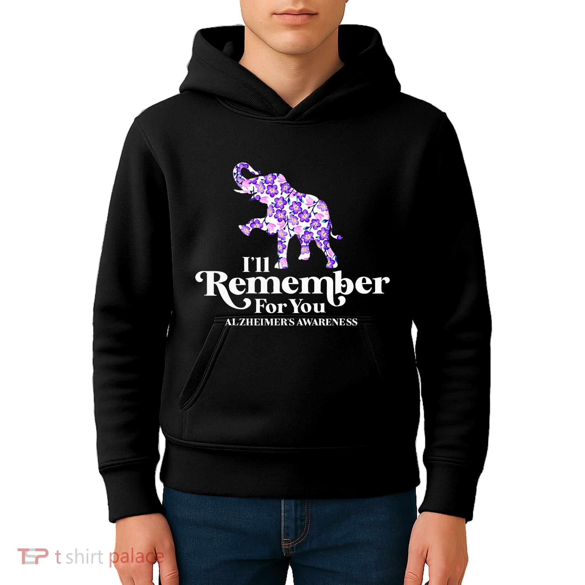 ILl Remember For You AlzheimerS Awareness Elephant Flower Kids Hoodie