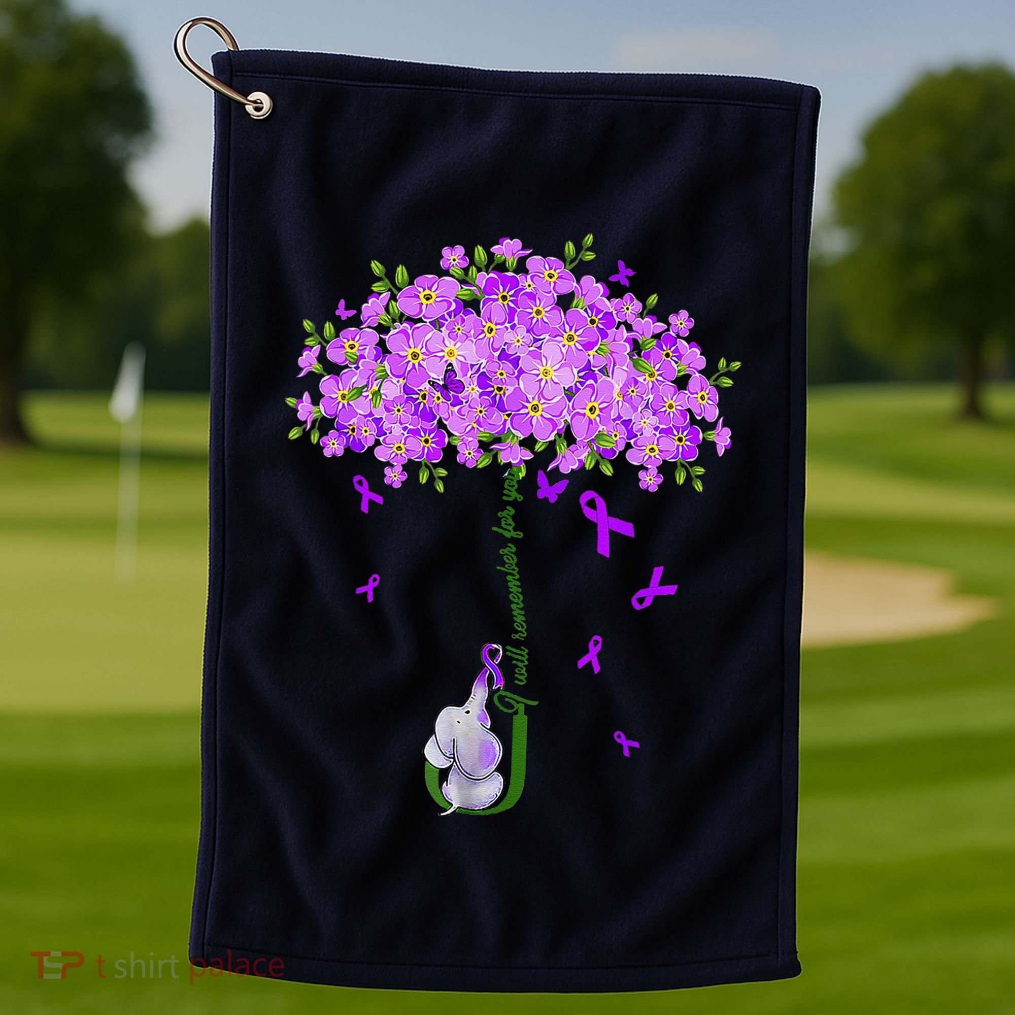 ILl Remember For You Purple Elephant AlzheimerS Awareness Golf Towel