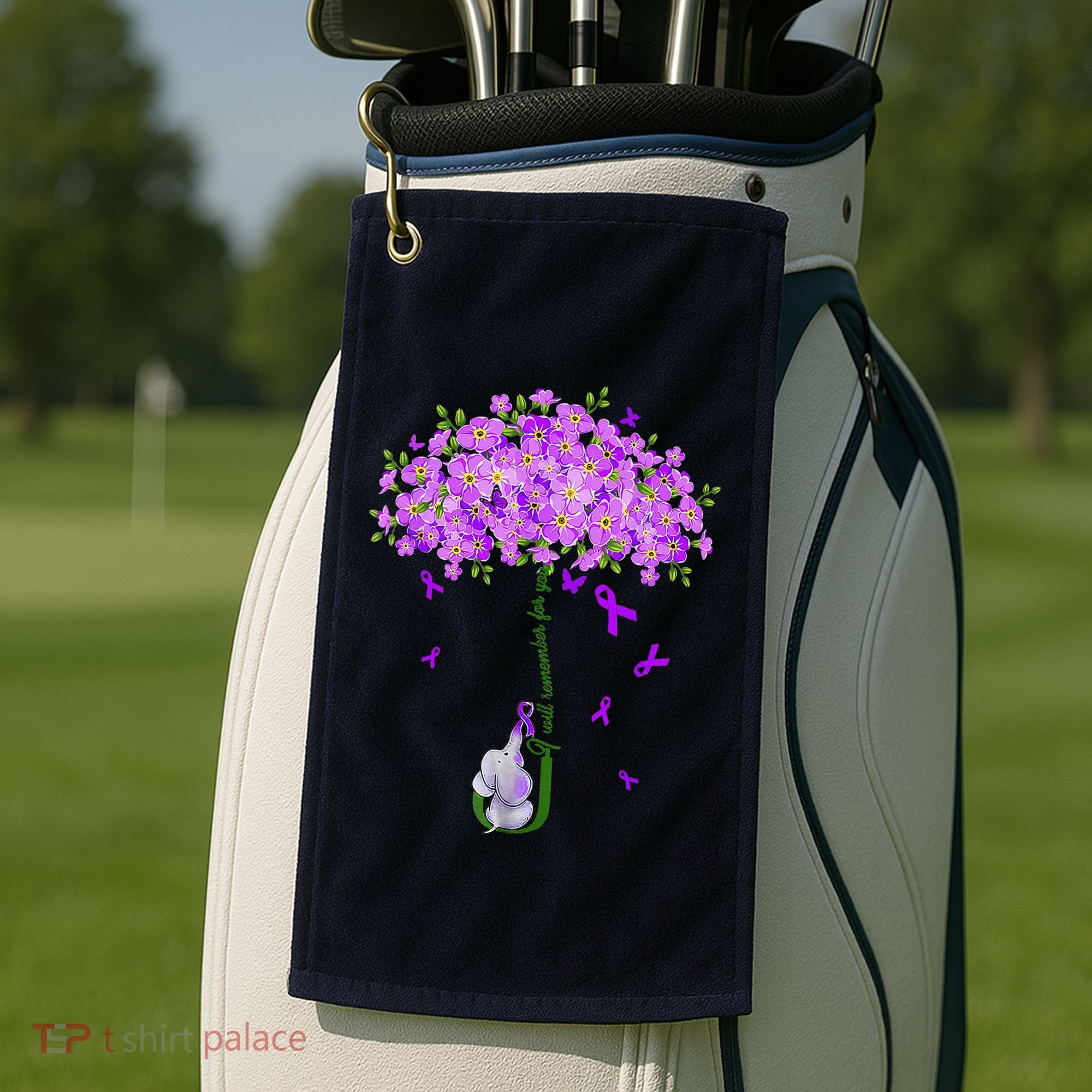 ILl Remember For You Purple Elephant AlzheimerS Awareness Golf Towel
