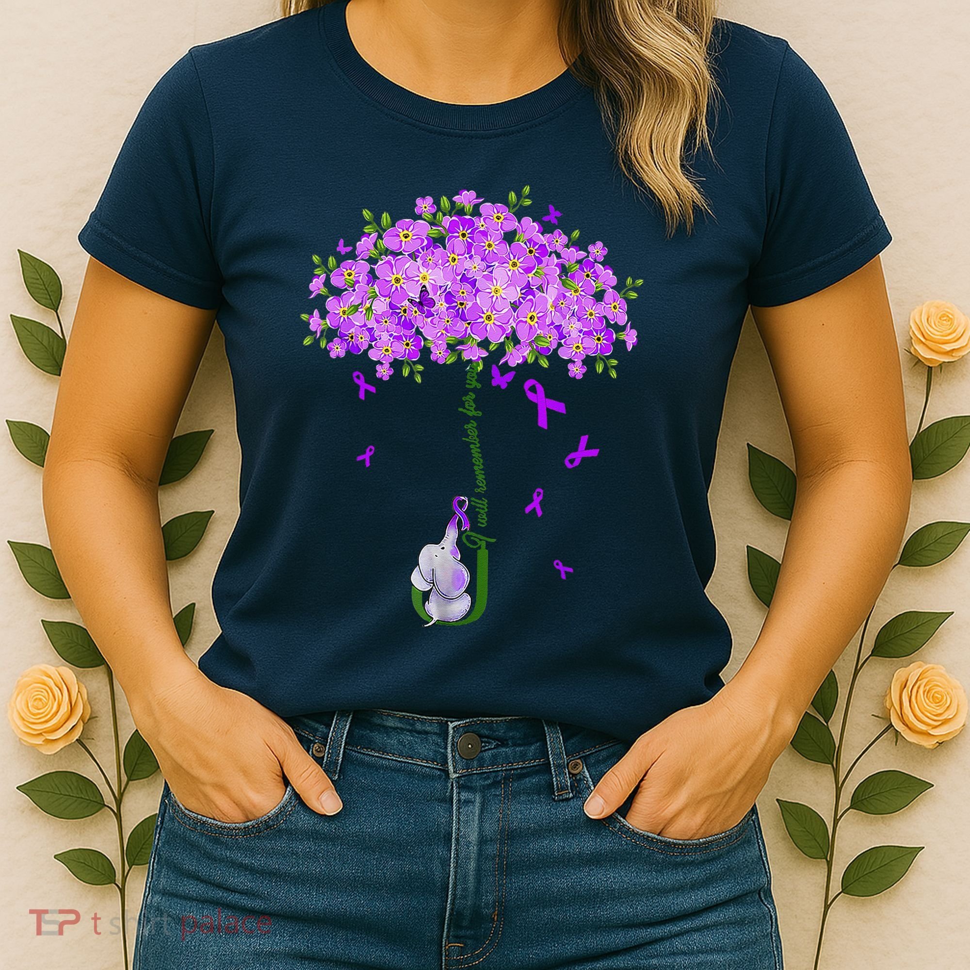 ILl Remember For You Purple Elephant AlzheimerS Awareness Women's T-Shirt
