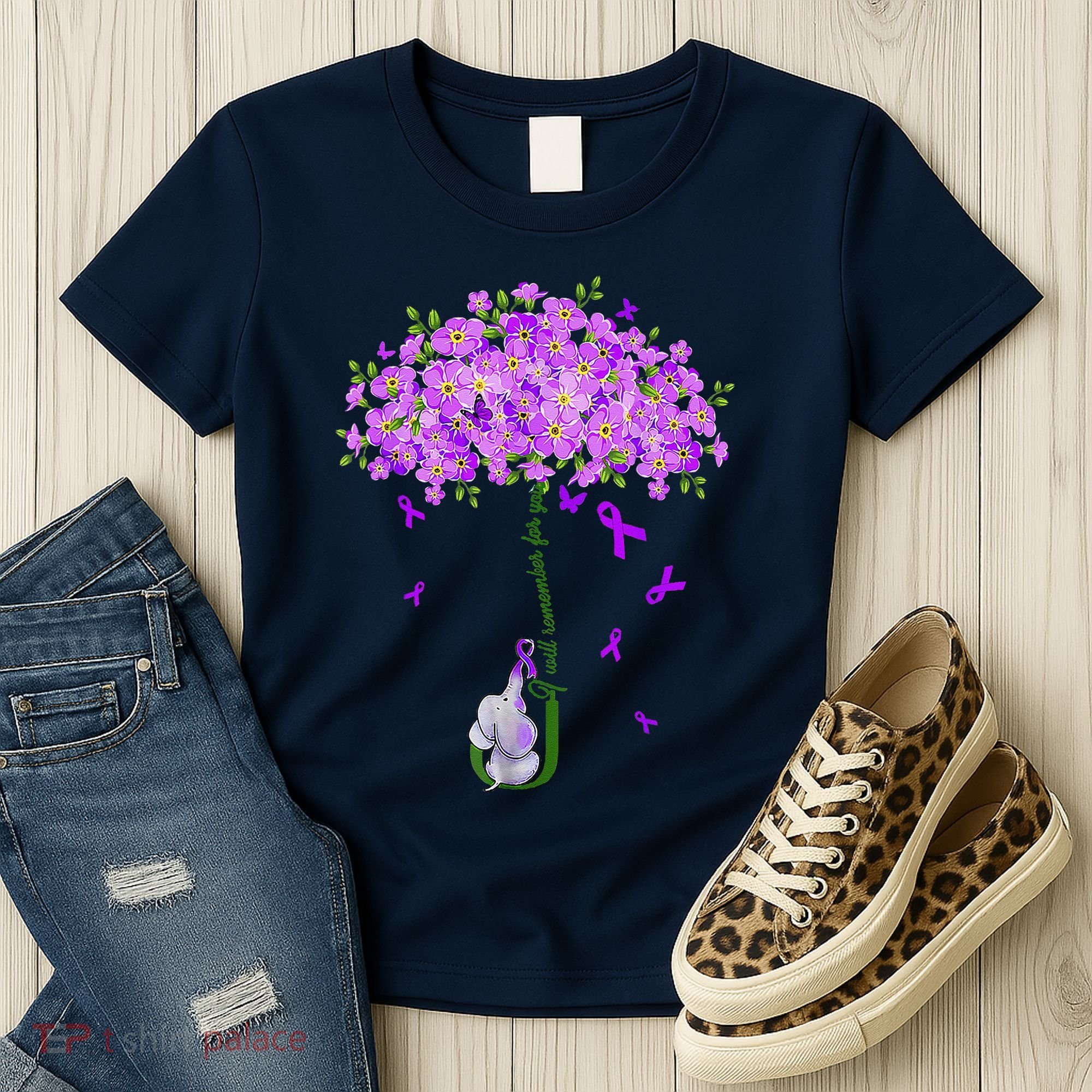 ILl Remember For You Purple Elephant AlzheimerS Awareness Women's T-Shirt