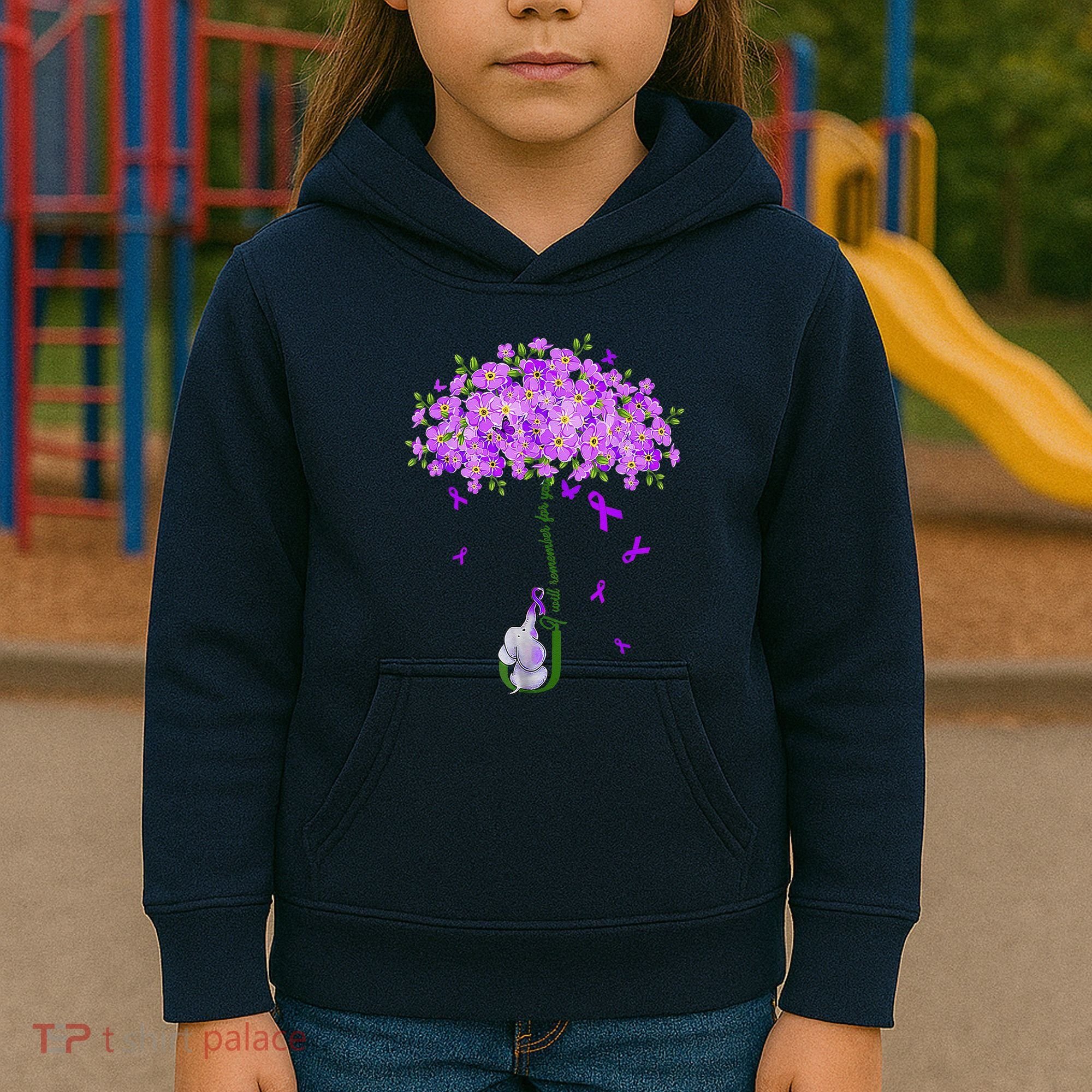 ILl Remember For You Purple Elephant AlzheimerS Awareness Kids Hoodie