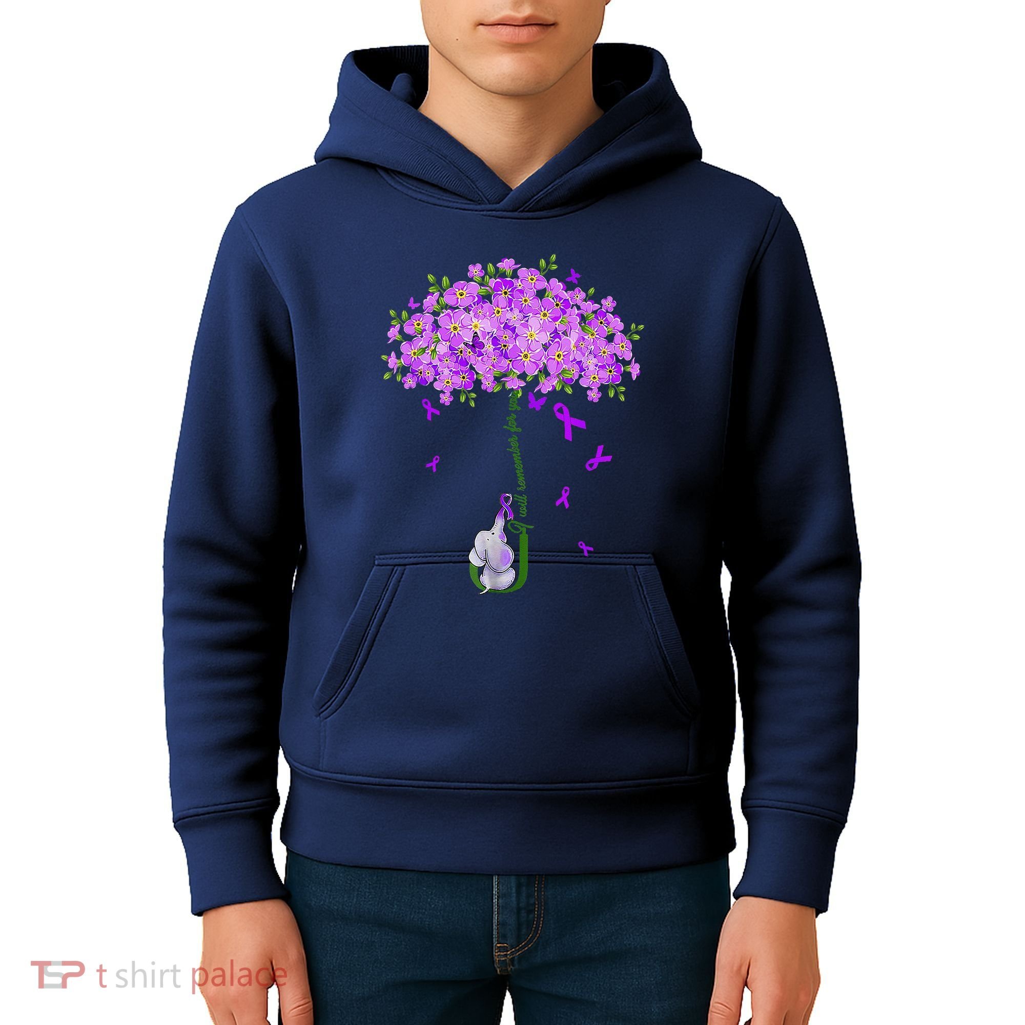 ILl Remember For You Purple Elephant AlzheimerS Awareness Kids Hoodie