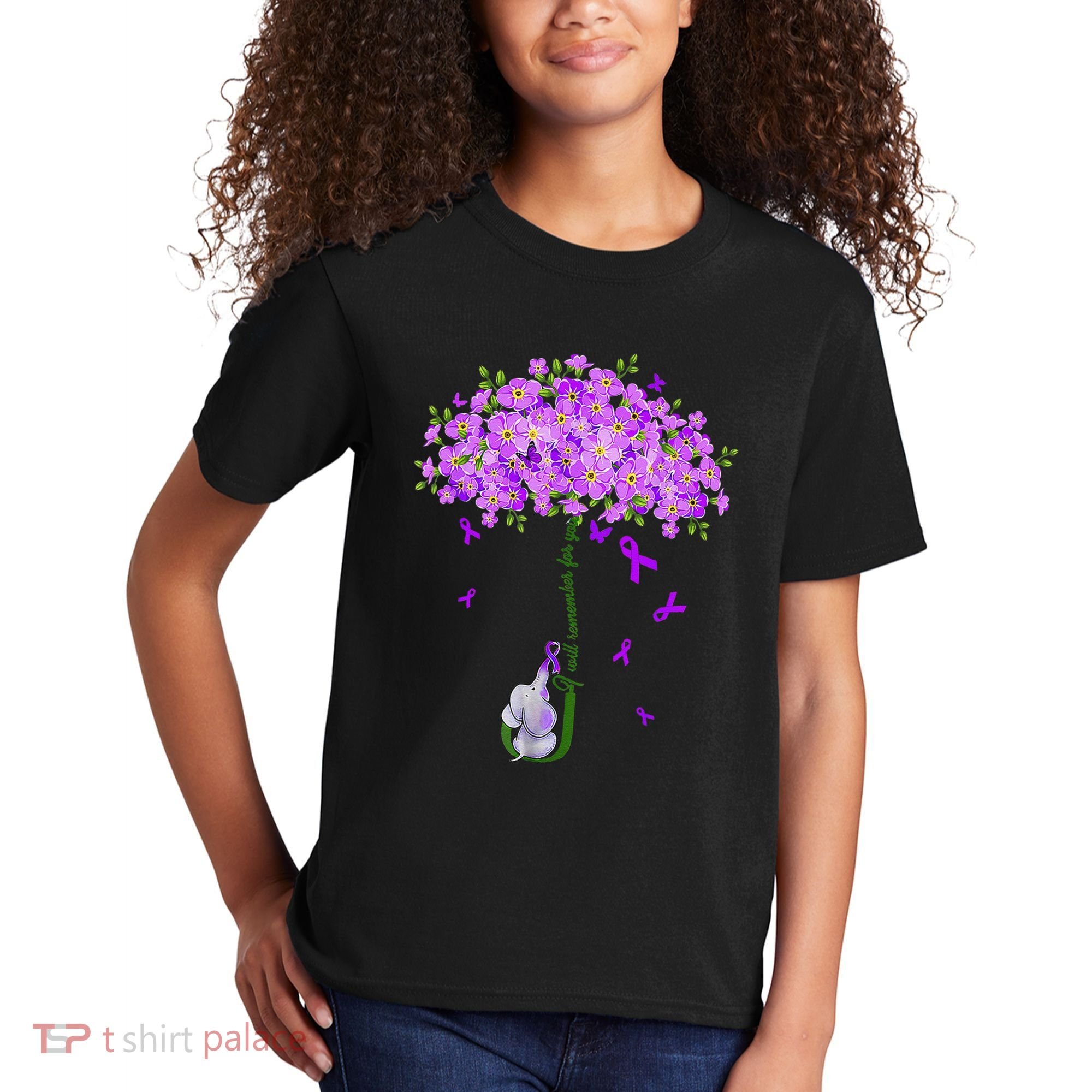 ILl Remember For You Purple Elephant AlzheimerS Awareness Kids T-Shirt
