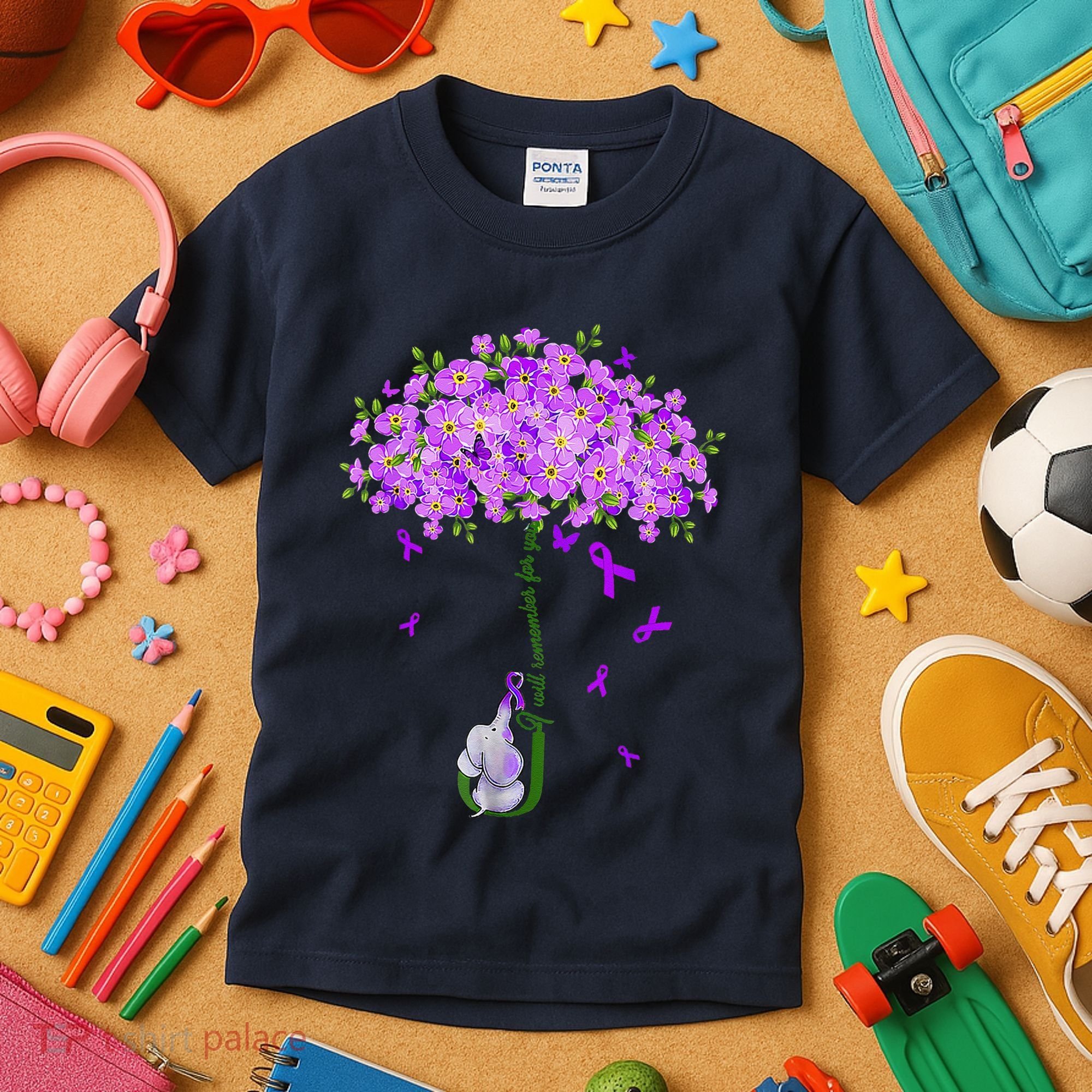ILl Remember For You Purple Elephant AlzheimerS Awareness Kids T-Shirt