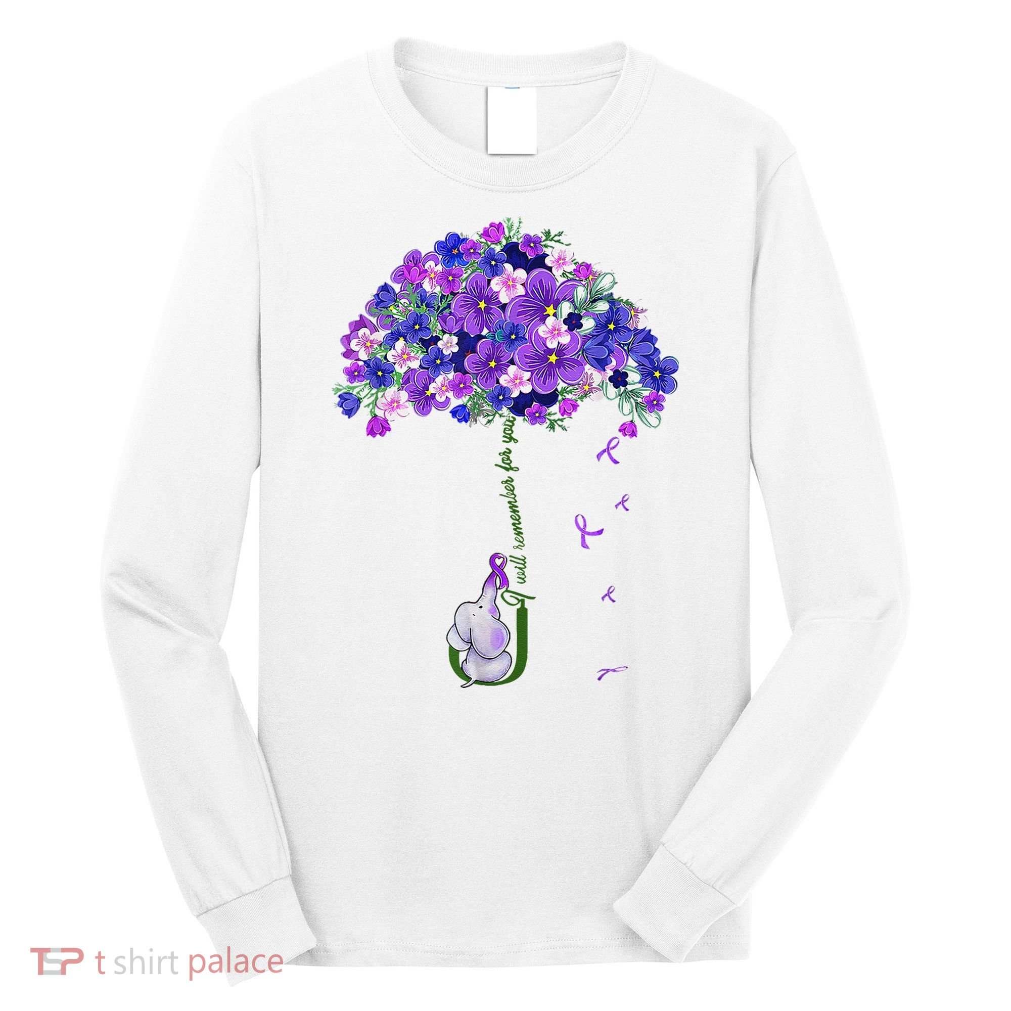 ILl Remember For You Purple Elephant AlzheimerS Awareness Long Sleeve Shirt