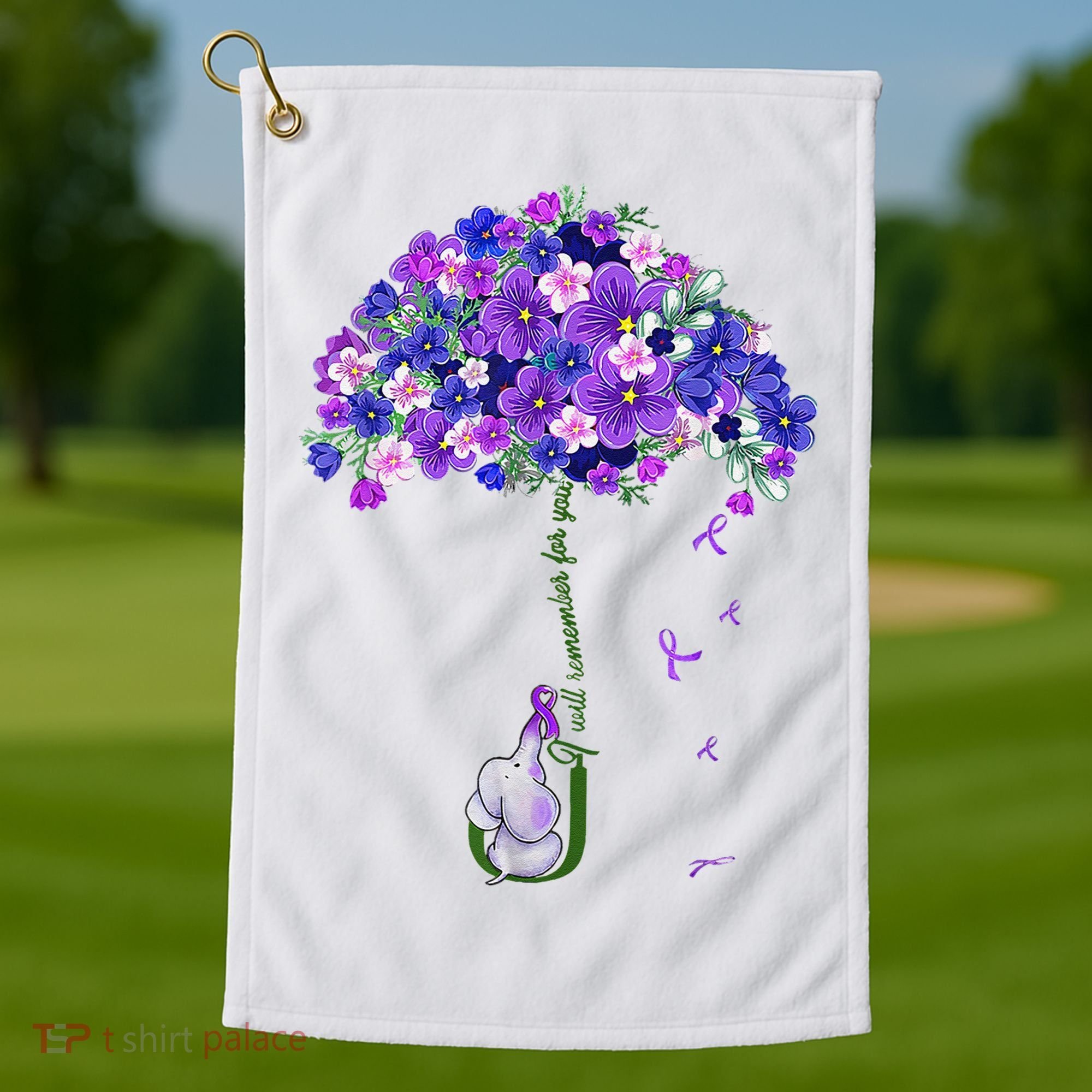 ILl Remember For You Purple Elephant AlzheimerS Awareness Golf Towel