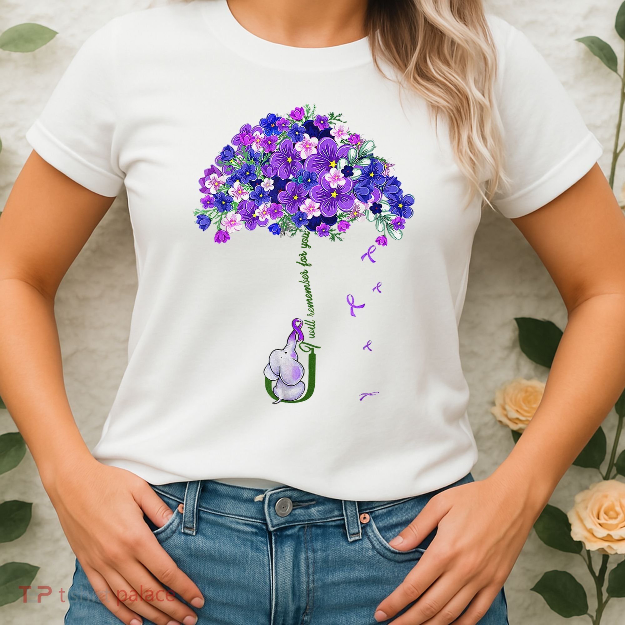 ILl Remember For You Purple Elephant AlzheimerS Awareness Women's T-Shirt