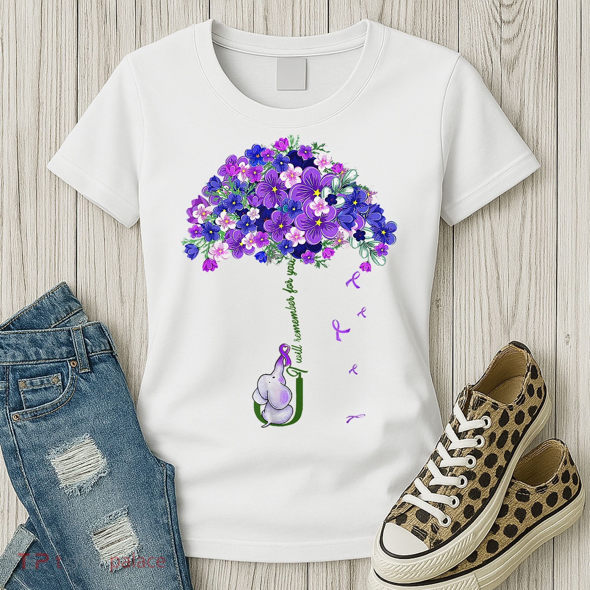 ILl Remember For You Purple Elephant AlzheimerS Awareness Women's T-Shirt