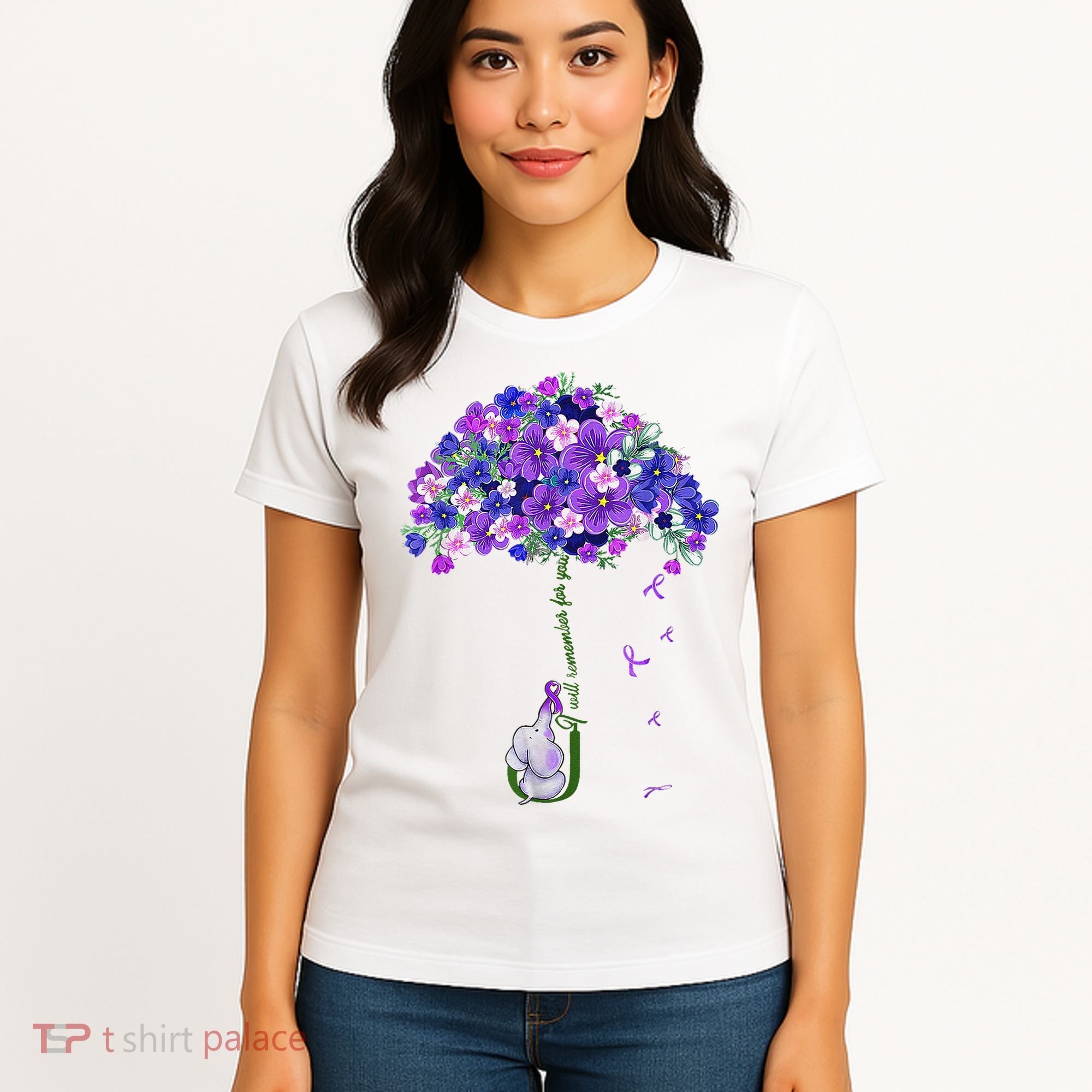 ILl Remember For You Purple Elephant AlzheimerS Awareness Women's T-Shirt