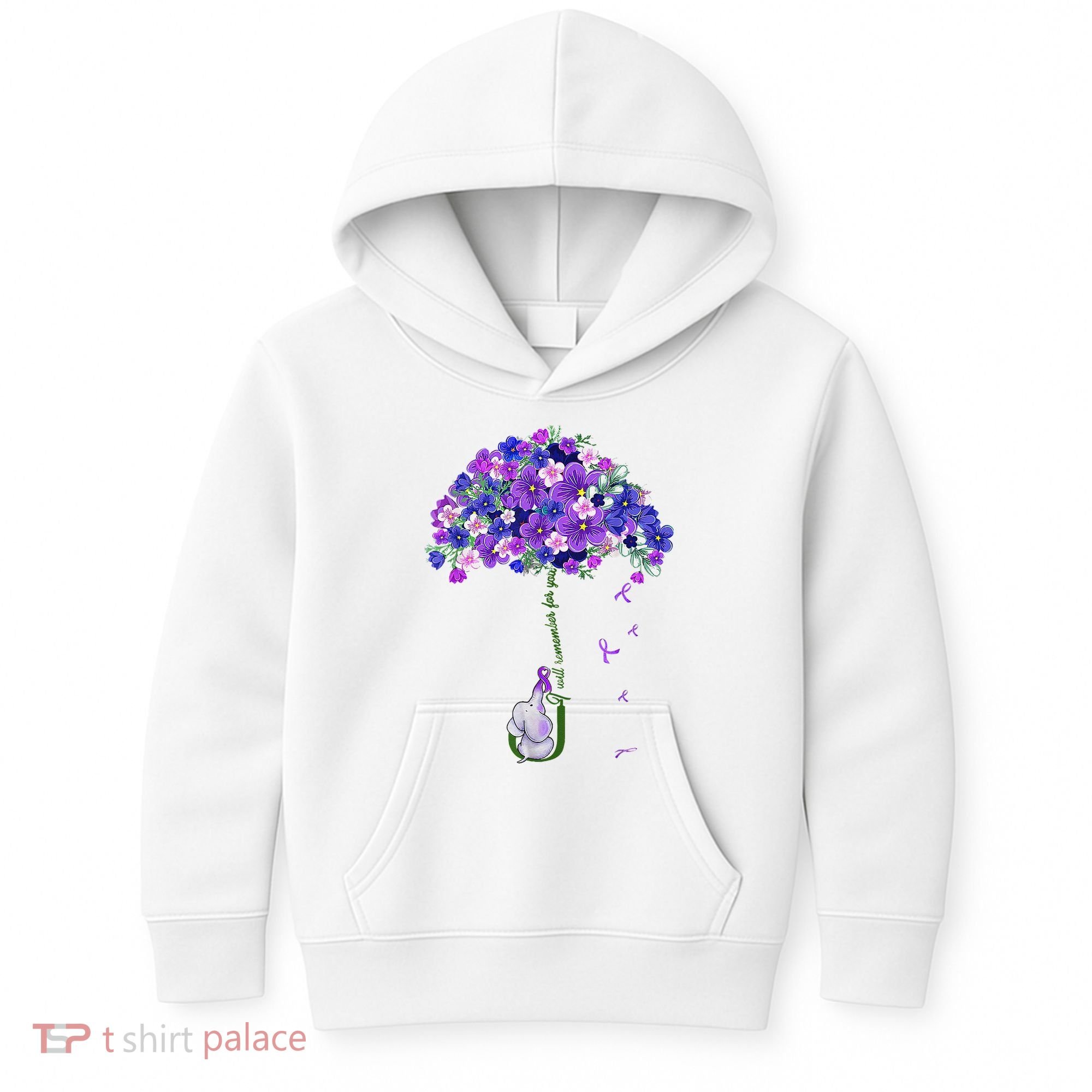 ILl Remember For You Purple Elephant AlzheimerS Awareness Kids Hoodie