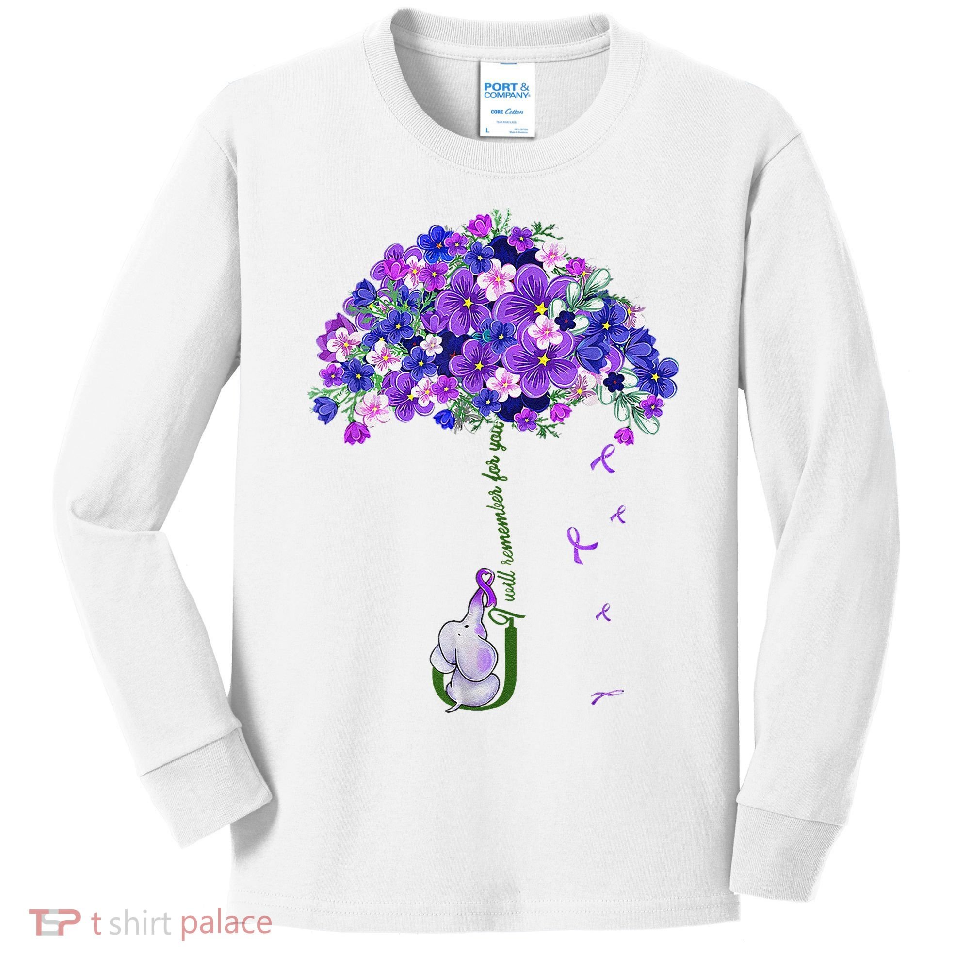 ILl Remember For You Purple Elephant AlzheimerS Awareness Kids Long Sleeve Shirt
