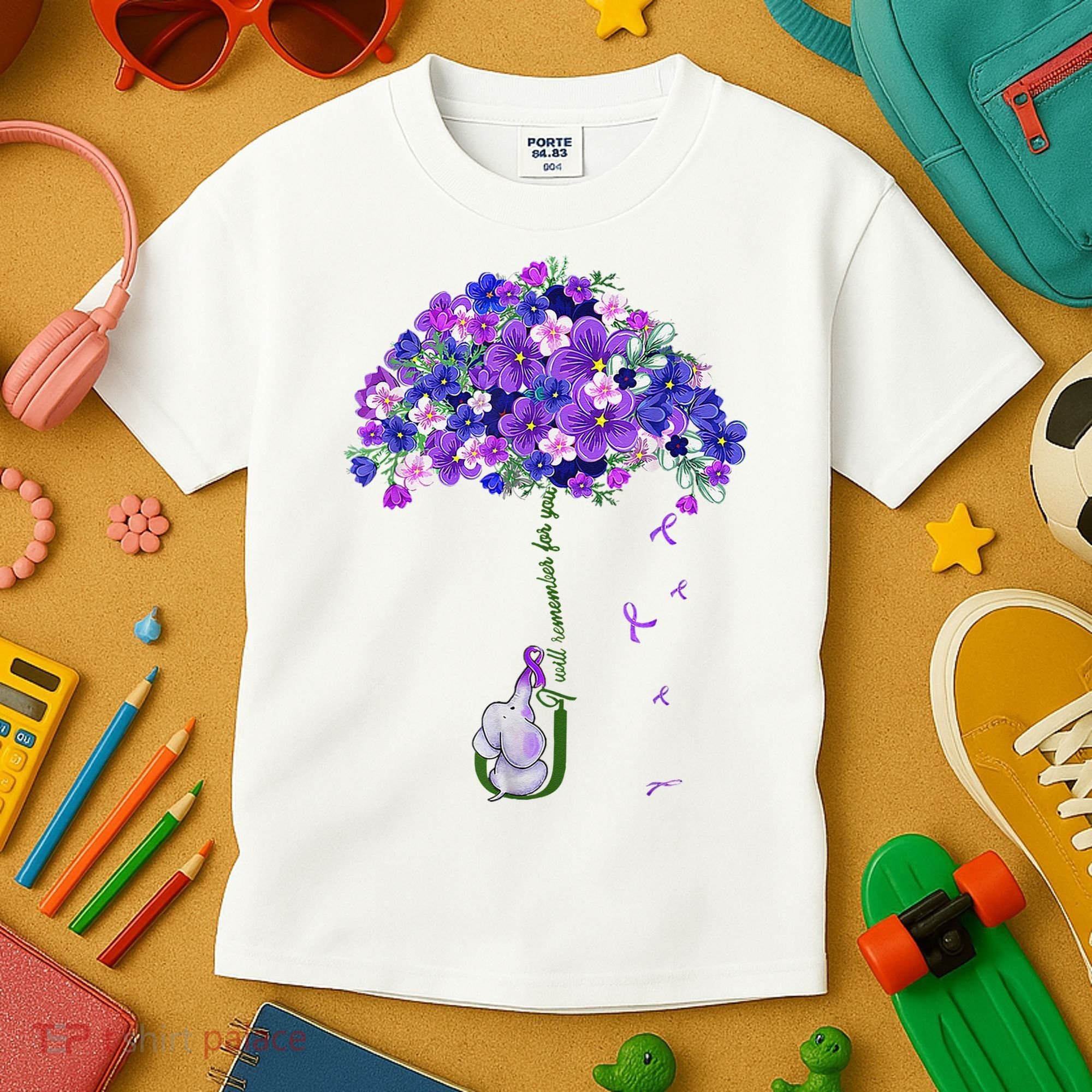 ILl Remember For You Purple Elephant AlzheimerS Awareness Kids T-Shirt