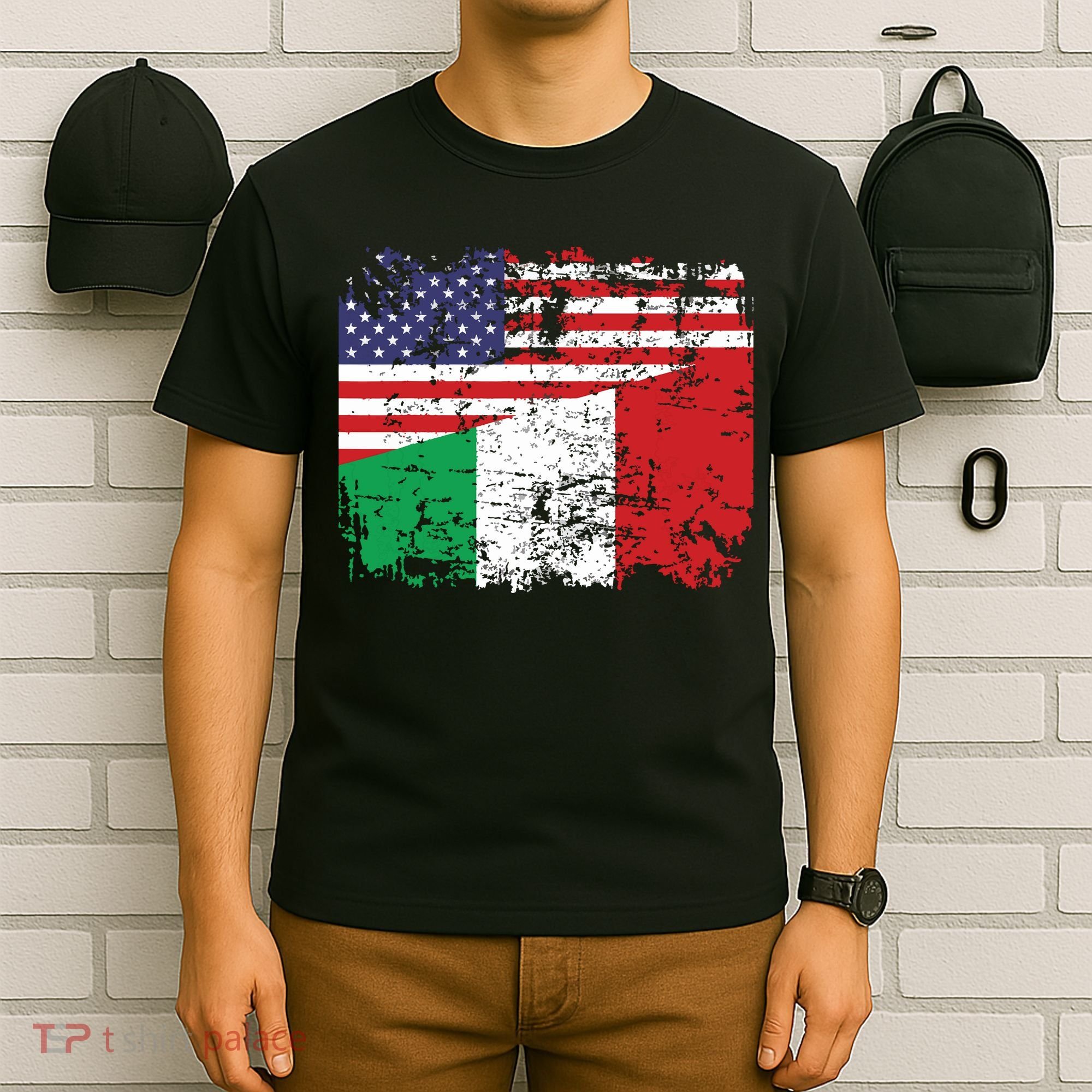 ITALIAN ROOTS Half American Flag USA ITALY FLAG T-Shirt