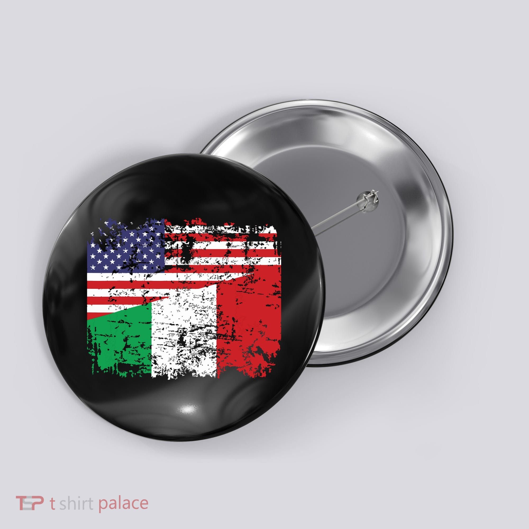 ITALIAN ROOTS Half American Flag USA ITALY FLAG Button