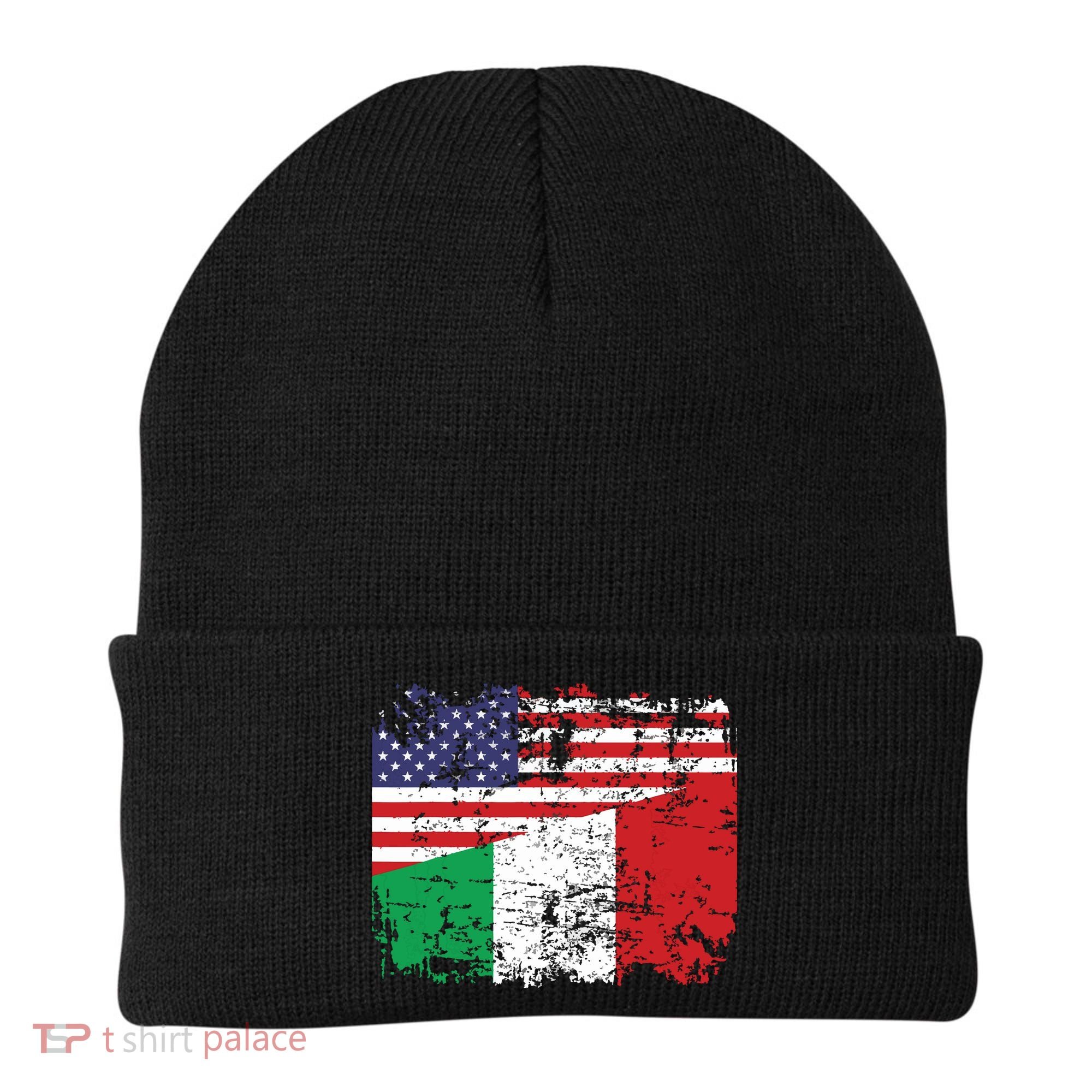ITALIAN ROOTS Half American Flag USA ITALY FLAG Beanie