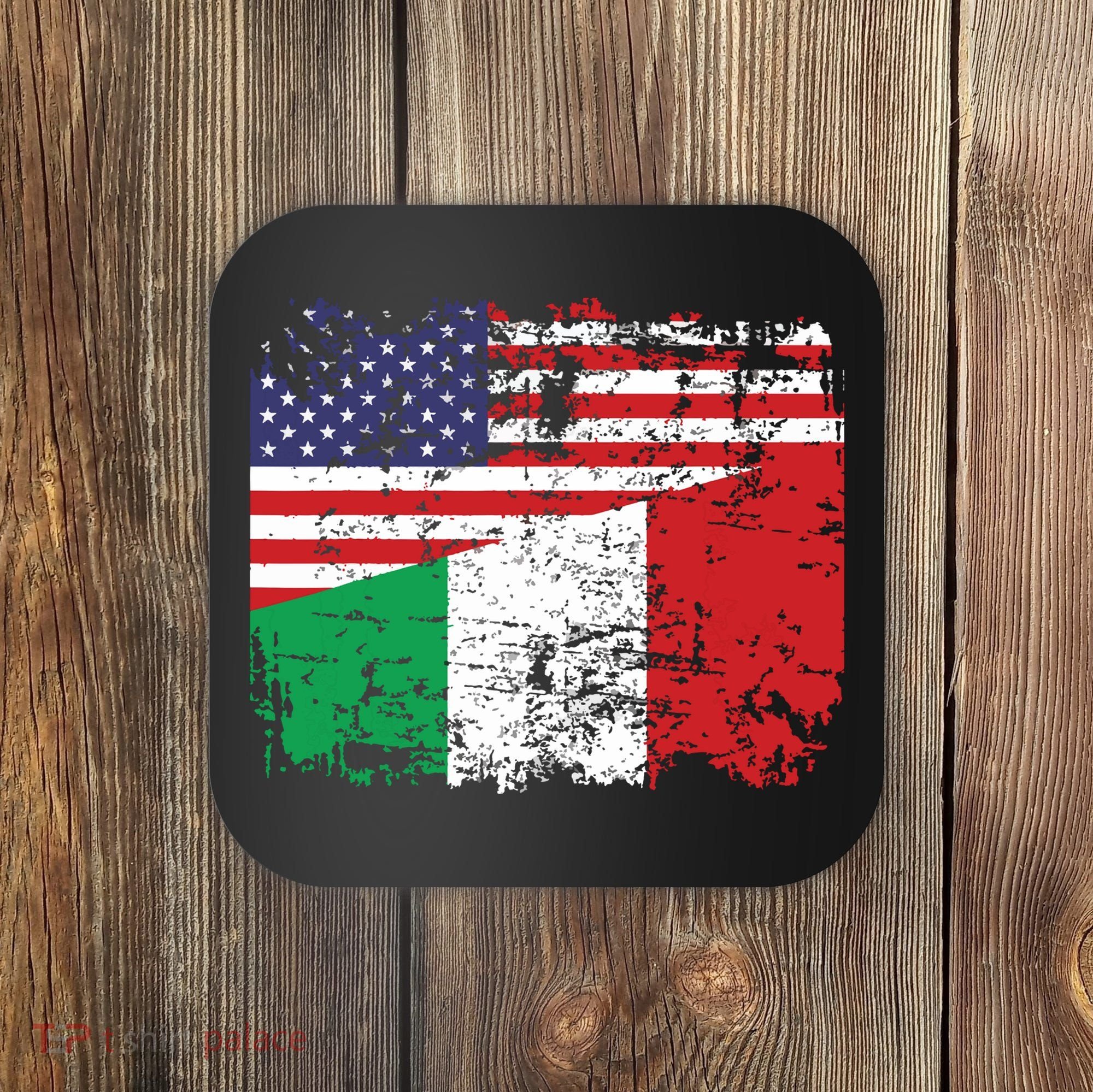 ITALIAN ROOTS Half American Flag USA ITALY FLAG Coaster