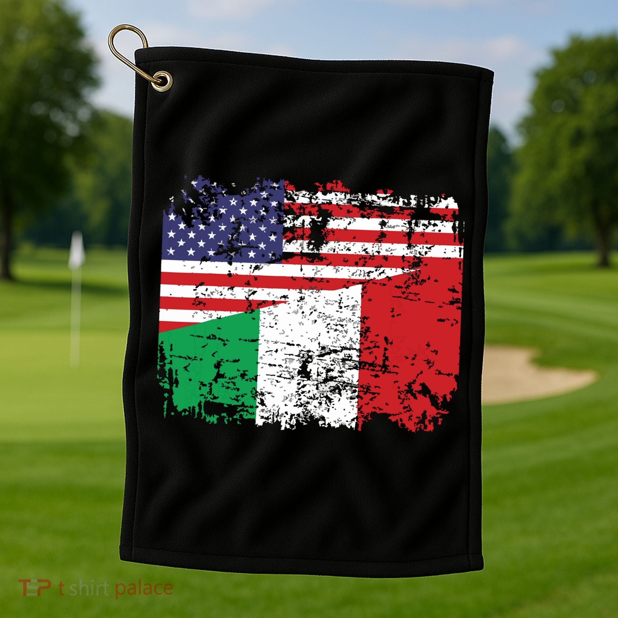 ITALIAN ROOTS Half American Flag USA ITALY FLAG Golf Towel