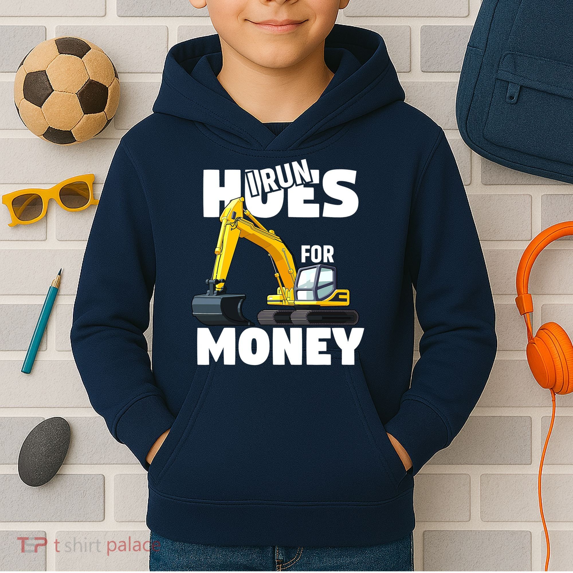 I Run Hoes For Money Funny Construction Worker Humor Kids Hoodie