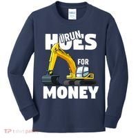 I Run Hoes For Money Funny Construction Worker Humor Kids Long Sleeve Shirt thumb 0