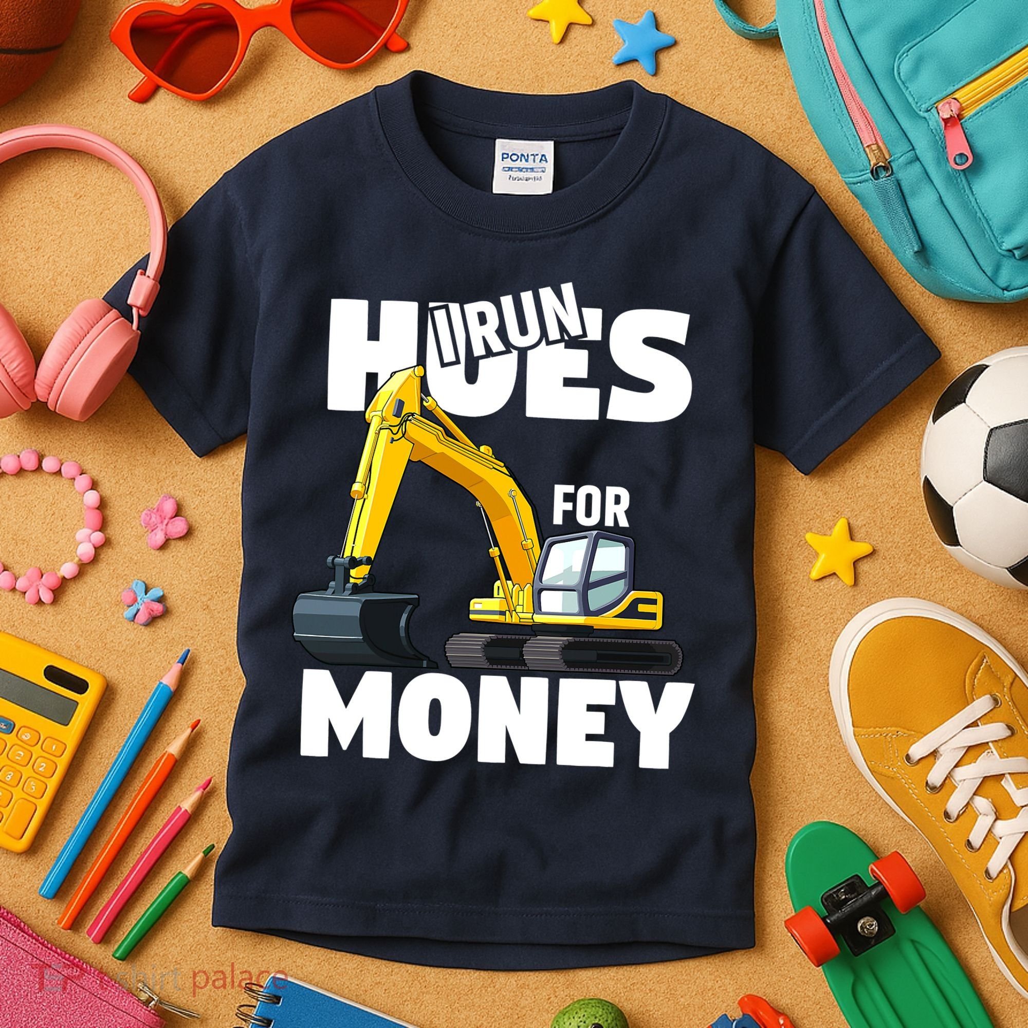 I Run Hoes For Money Funny Construction Worker Humor Kids T-Shirt