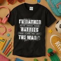ID Rather Hear About Your Battles Than Learn You Lost War Kids T-Shirt thumb 3