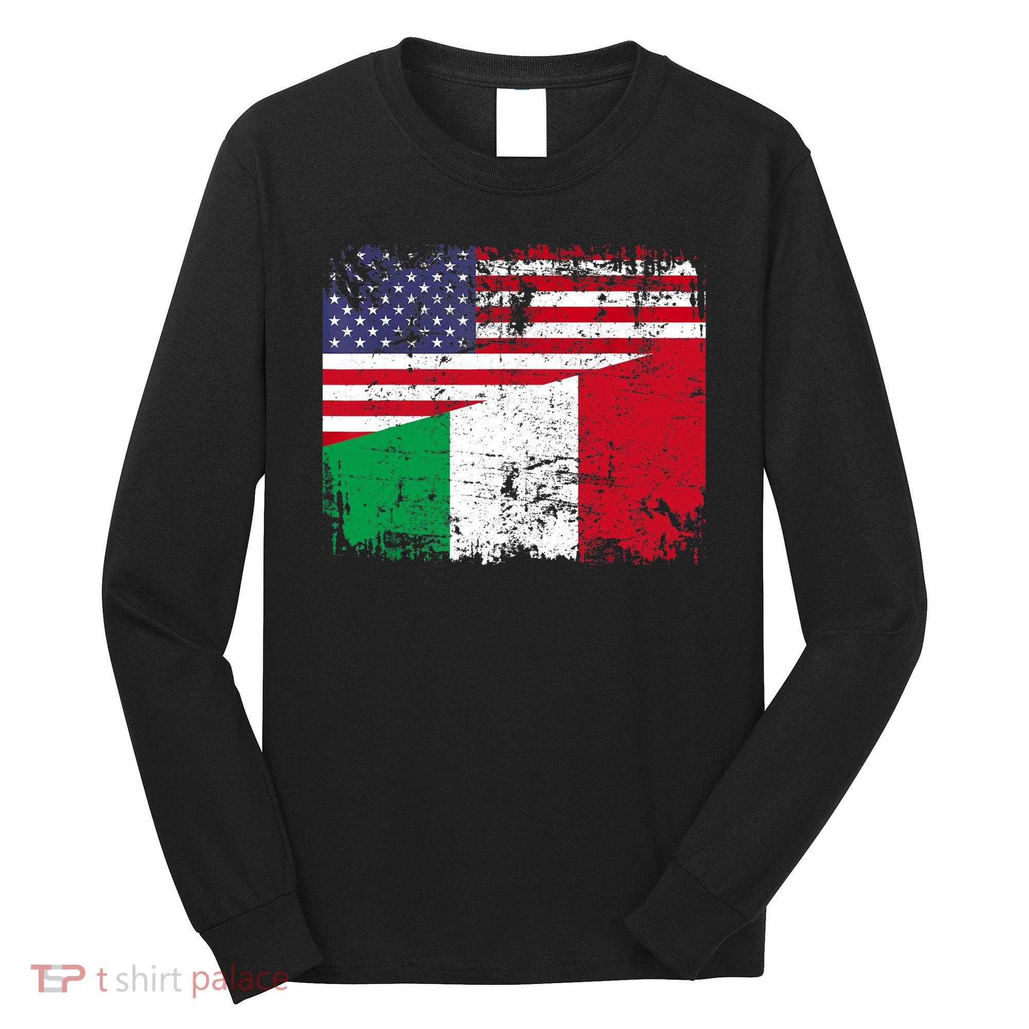 ITALIAN ROOTS | Half American Flag | USA ITALY FLAG TShirt Long Sleeve Shirt