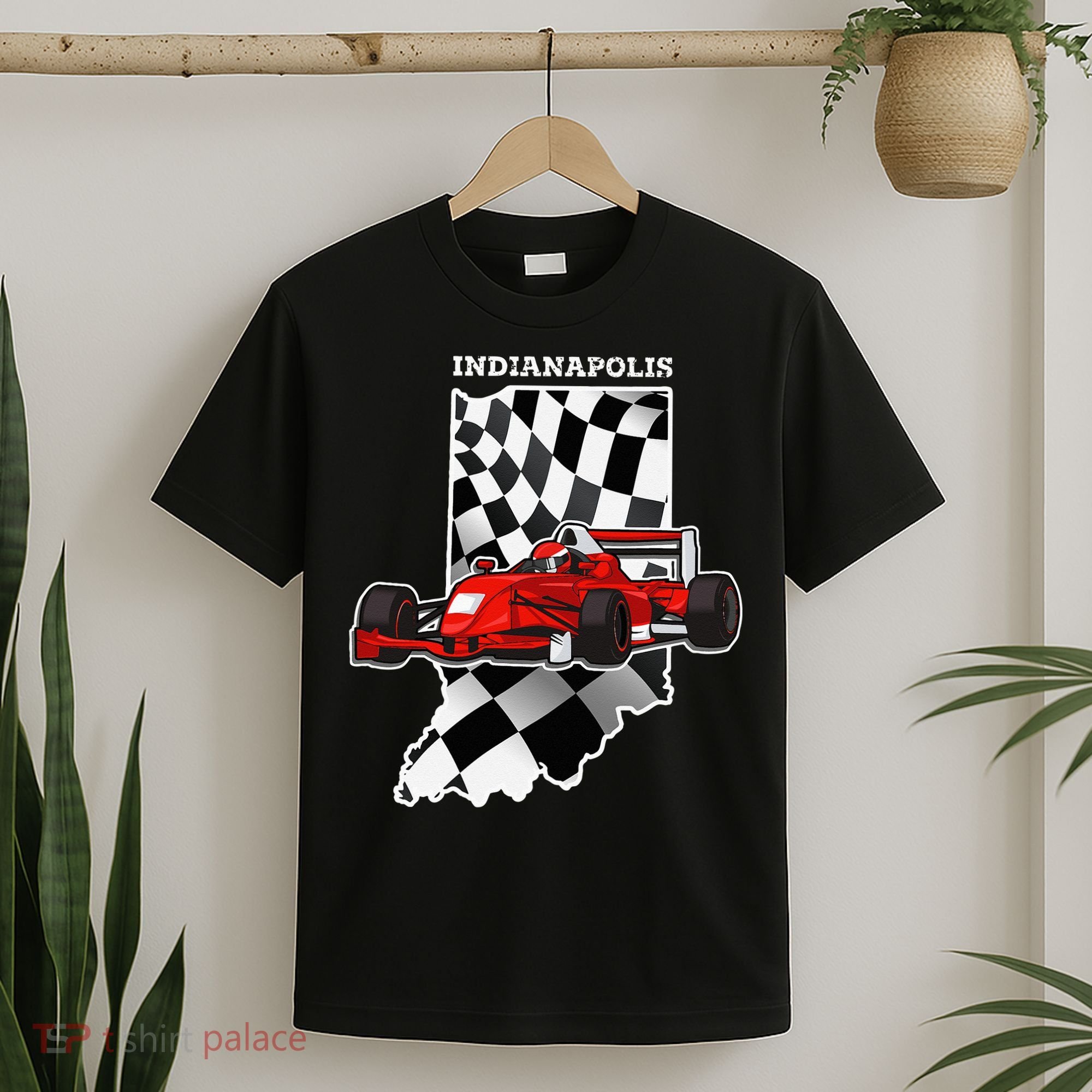 IndyCar Racing Indianapolis Map Checkered Flag Racer T-Shirt